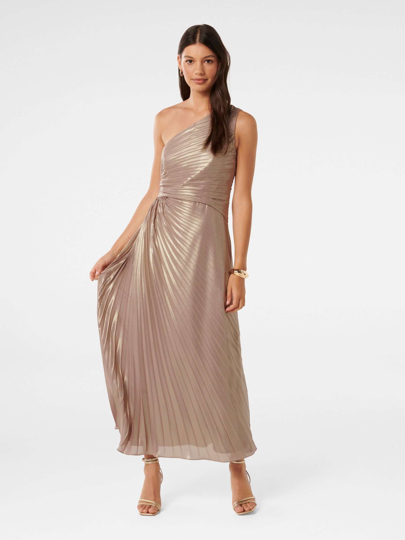 Buy Soft Gold Taylah Metallic One Shoulder Dress Online