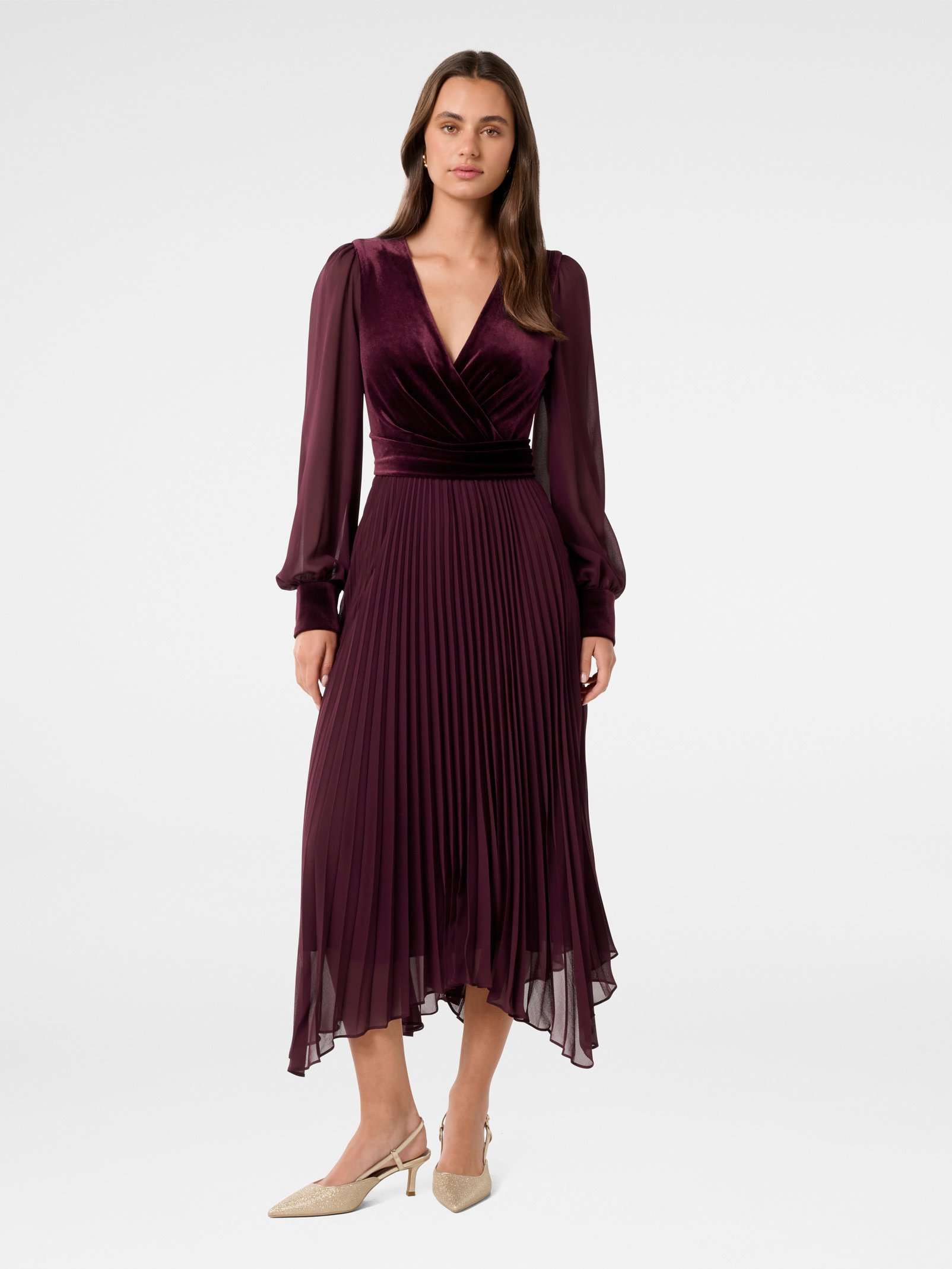 Margaret Velvet Pleat Midi Dress