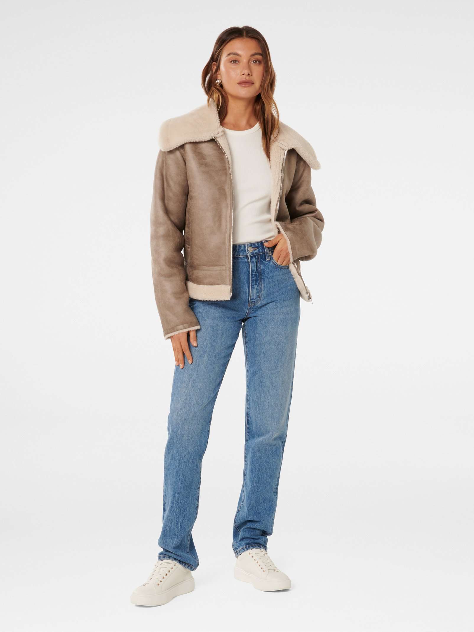 Jamie Shearling Top Collar Aviator Jacket
