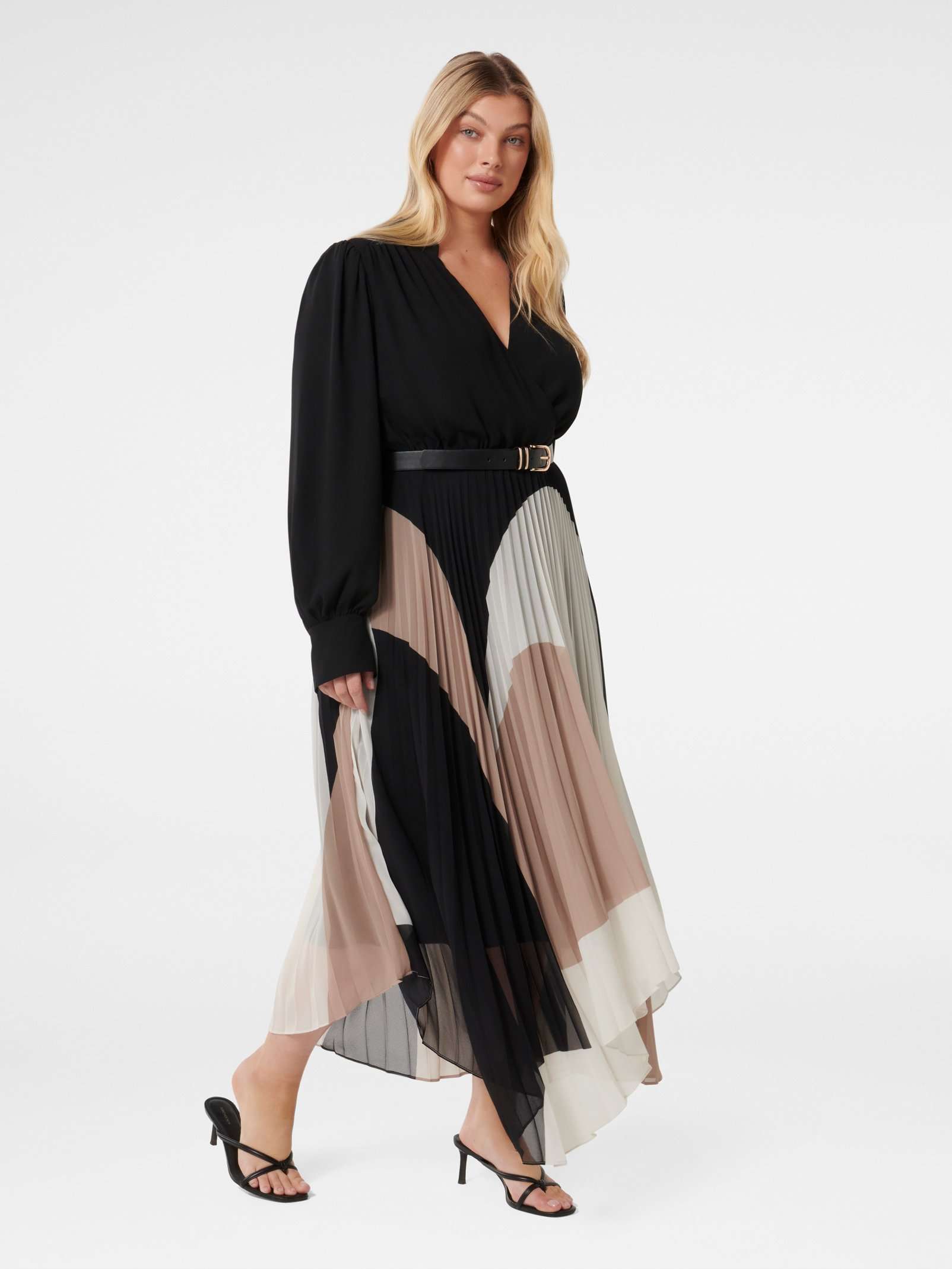 Milan Curve Pleated Belt Midi Dress