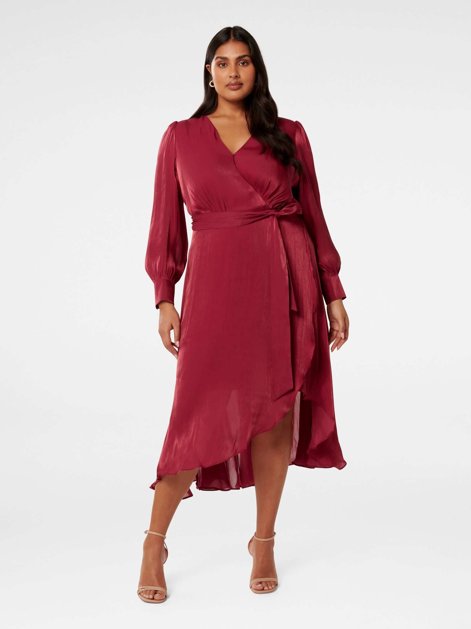 Mabel Curve Metallic Wrap Midi Dress