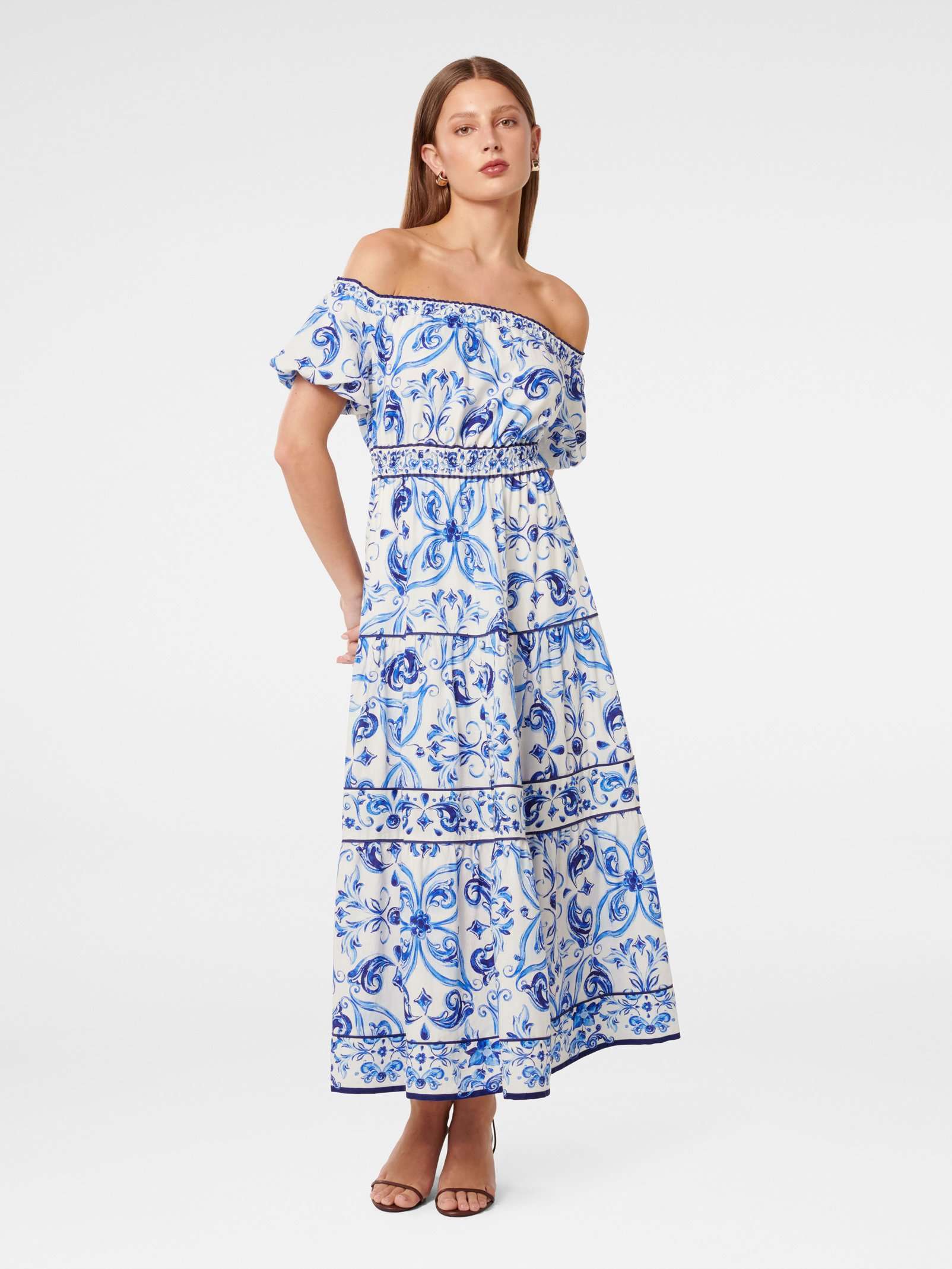 Ravenna Off Shoulder Tiered Midi Dress Ravenna Off Shoulder Tiered Midi Dress