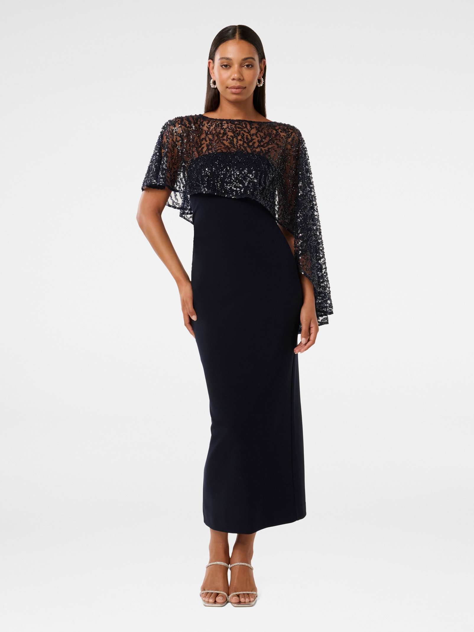 Kara Sequin Cape Maxi Dress