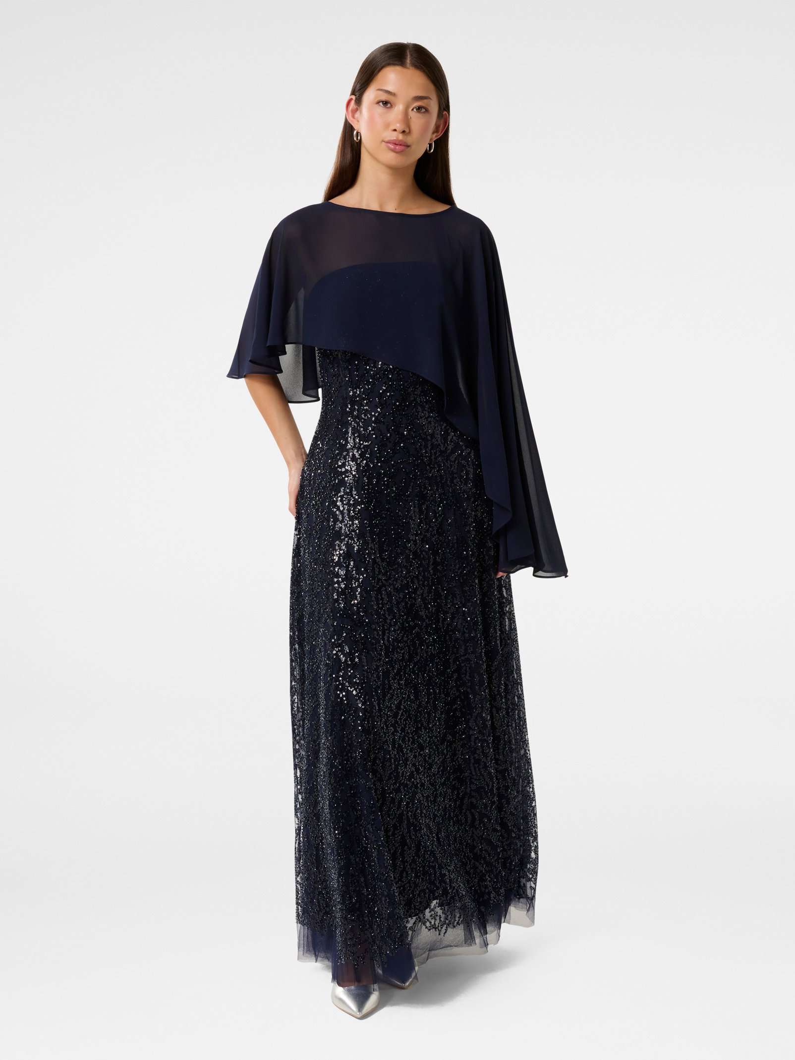 Erin Sequin Cape Maxi Dress