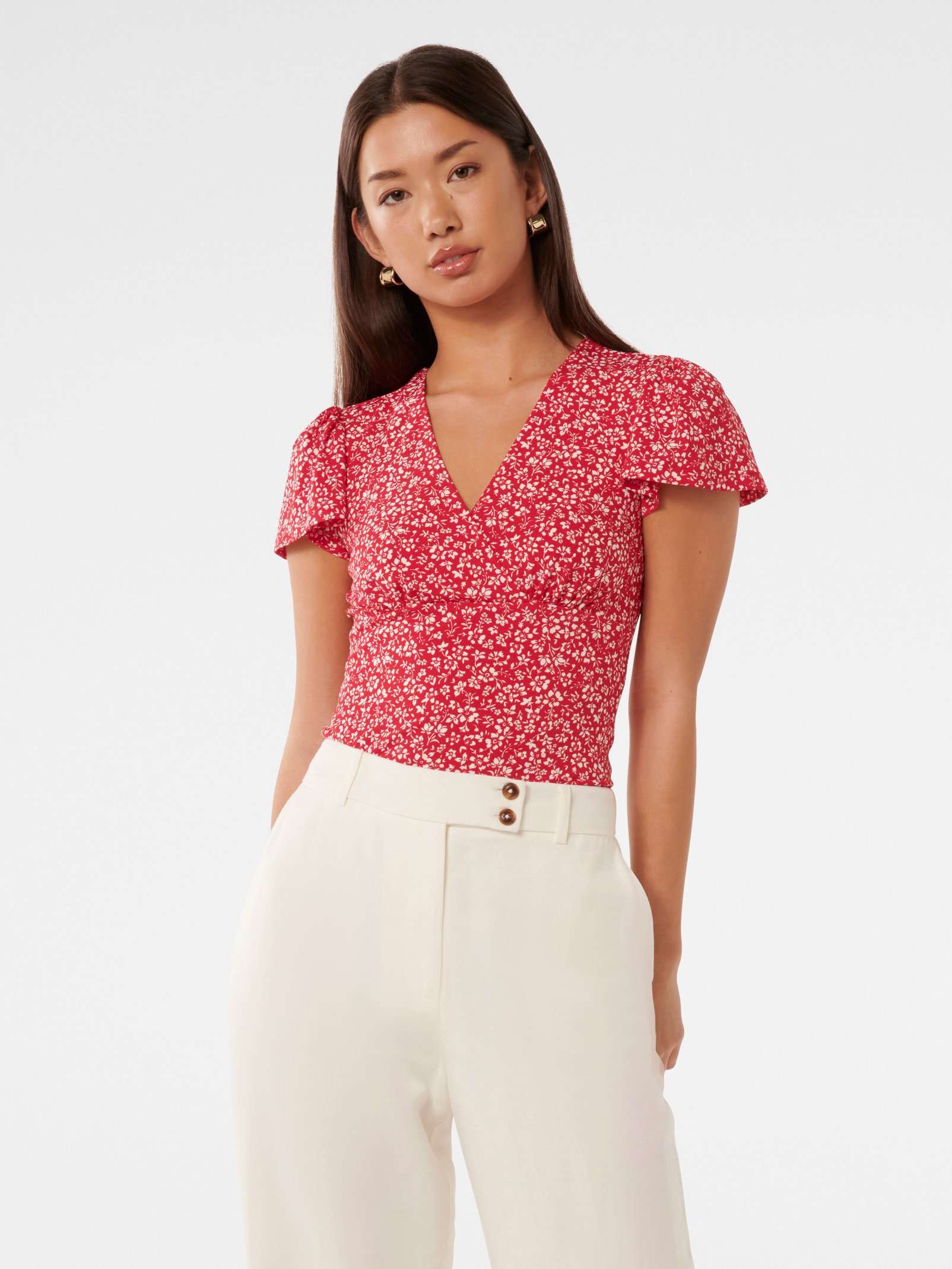 Lulu Printed Flutter Sleeve Top