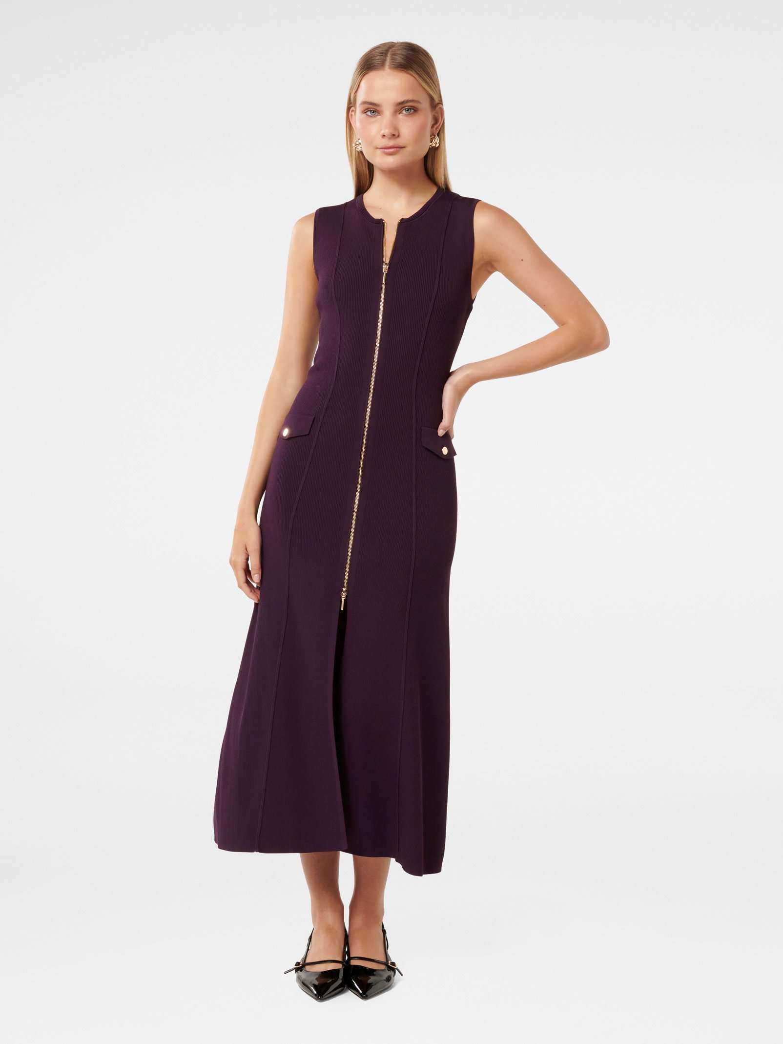 Maddie Zip Detail Midi Dress