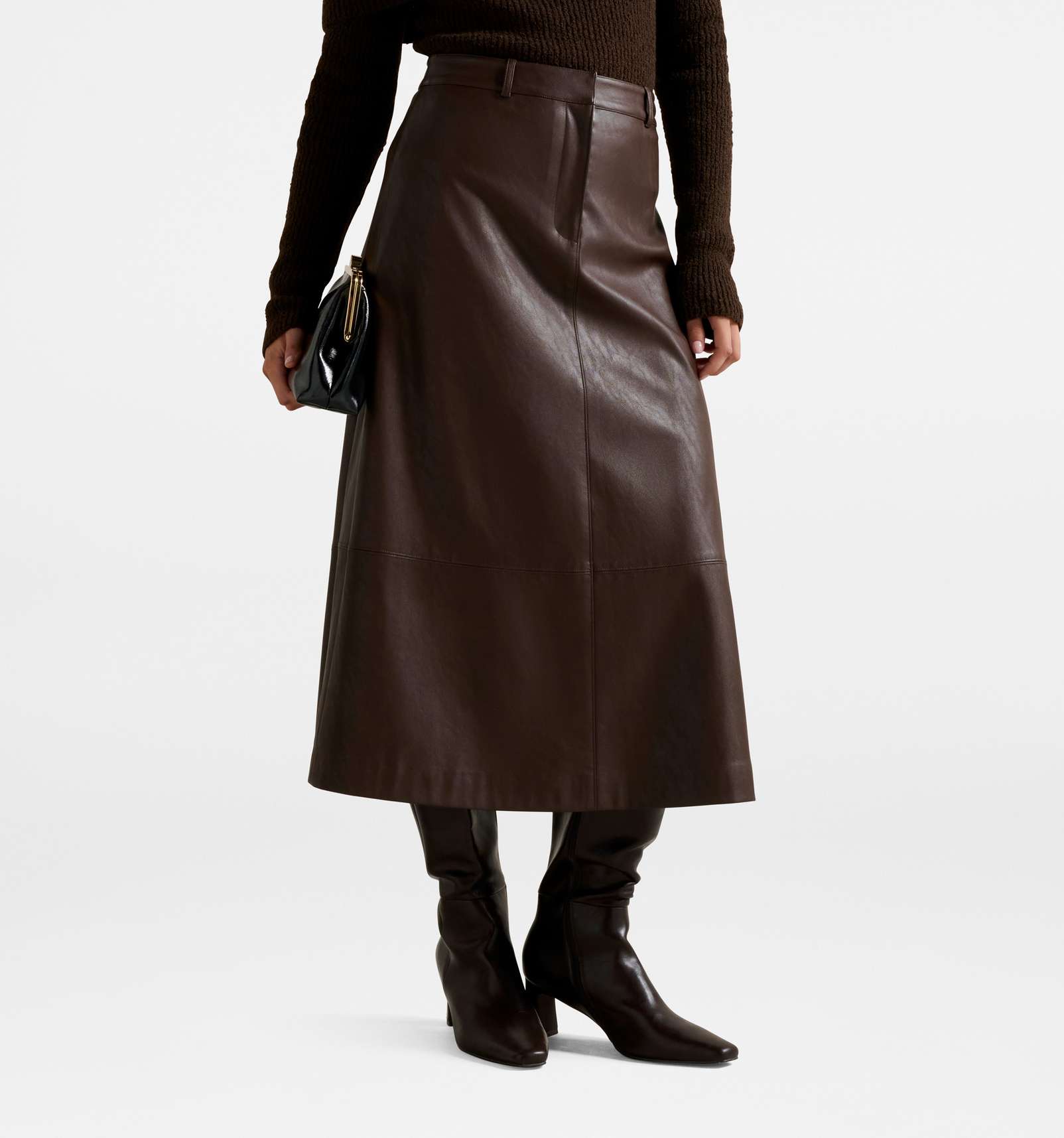 Jaelyn Vegan Leather Midi Skirt