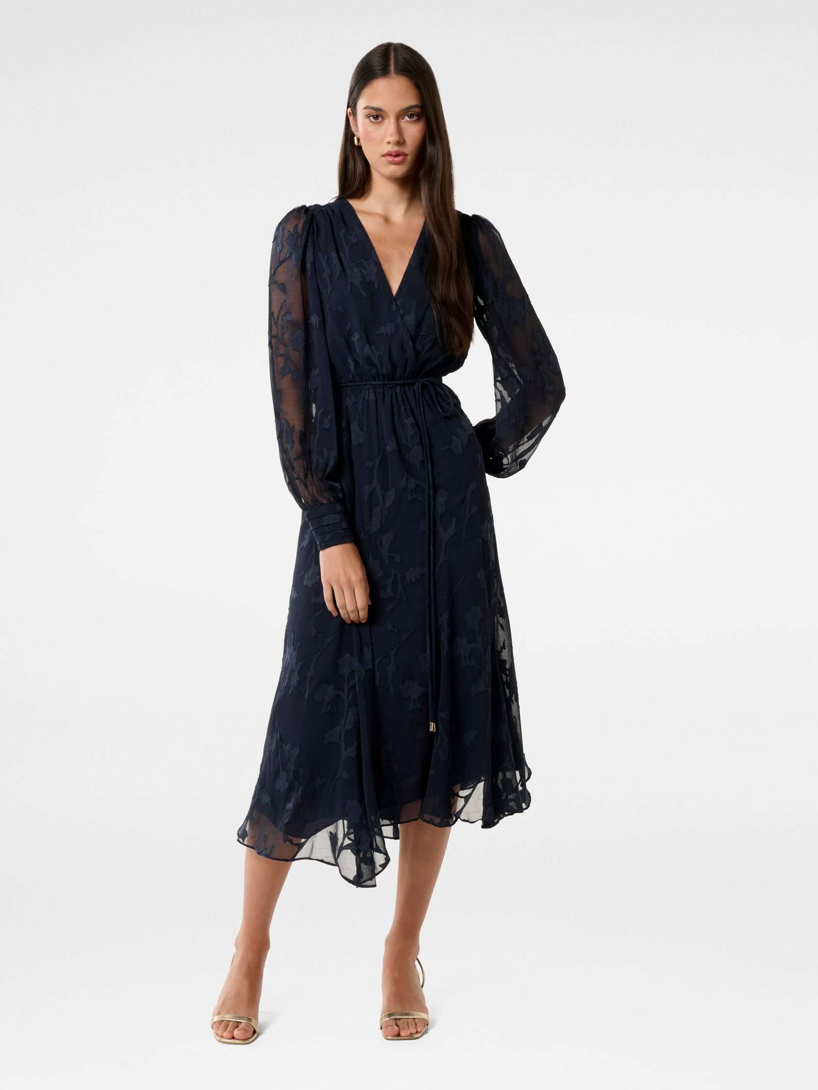 chinese dress ladies Velvet Burnout Floral Midi Dress main image 1