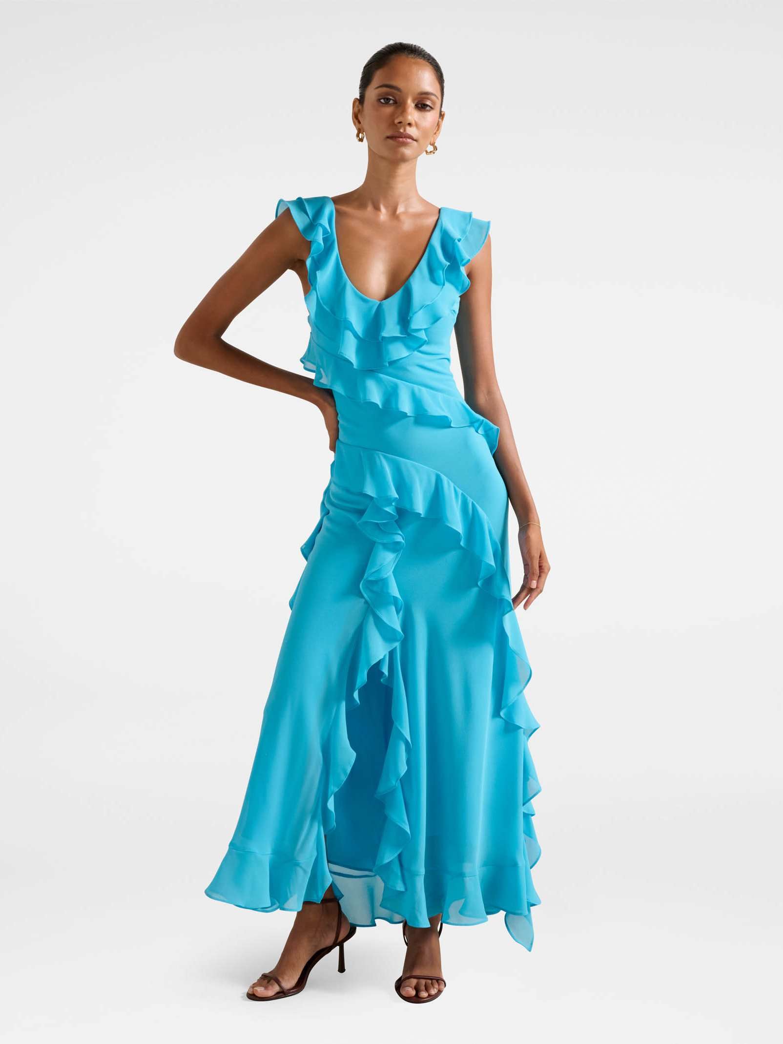 Olive Petite Ruffle Maxi Dress