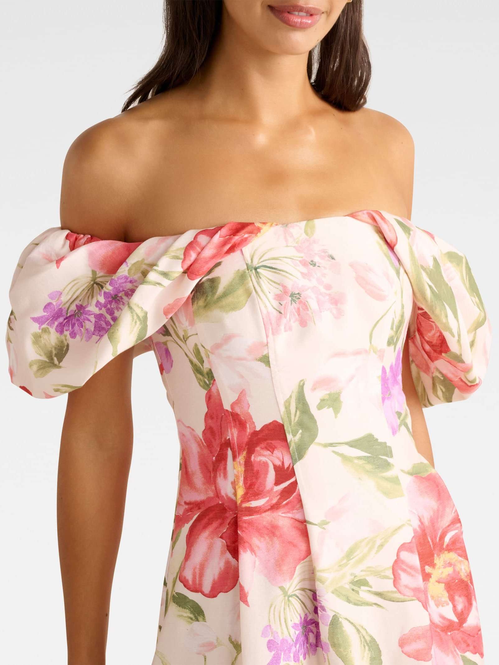 astr off the shoulder dress Women's Ofra Pink Floral Ruffle Halter Mini Dress | Size: S