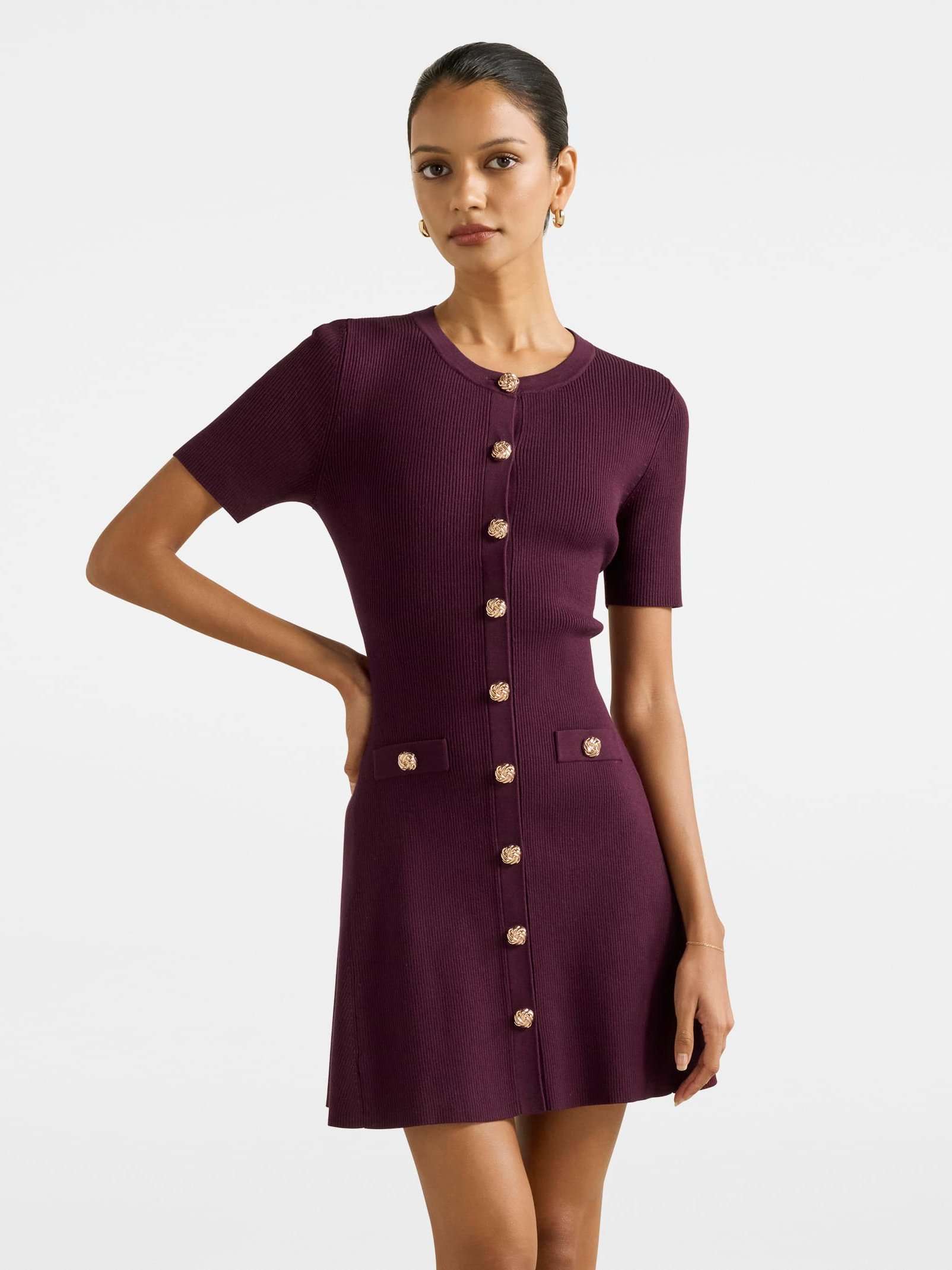 Mallory Petite Button Detail Mini Dress