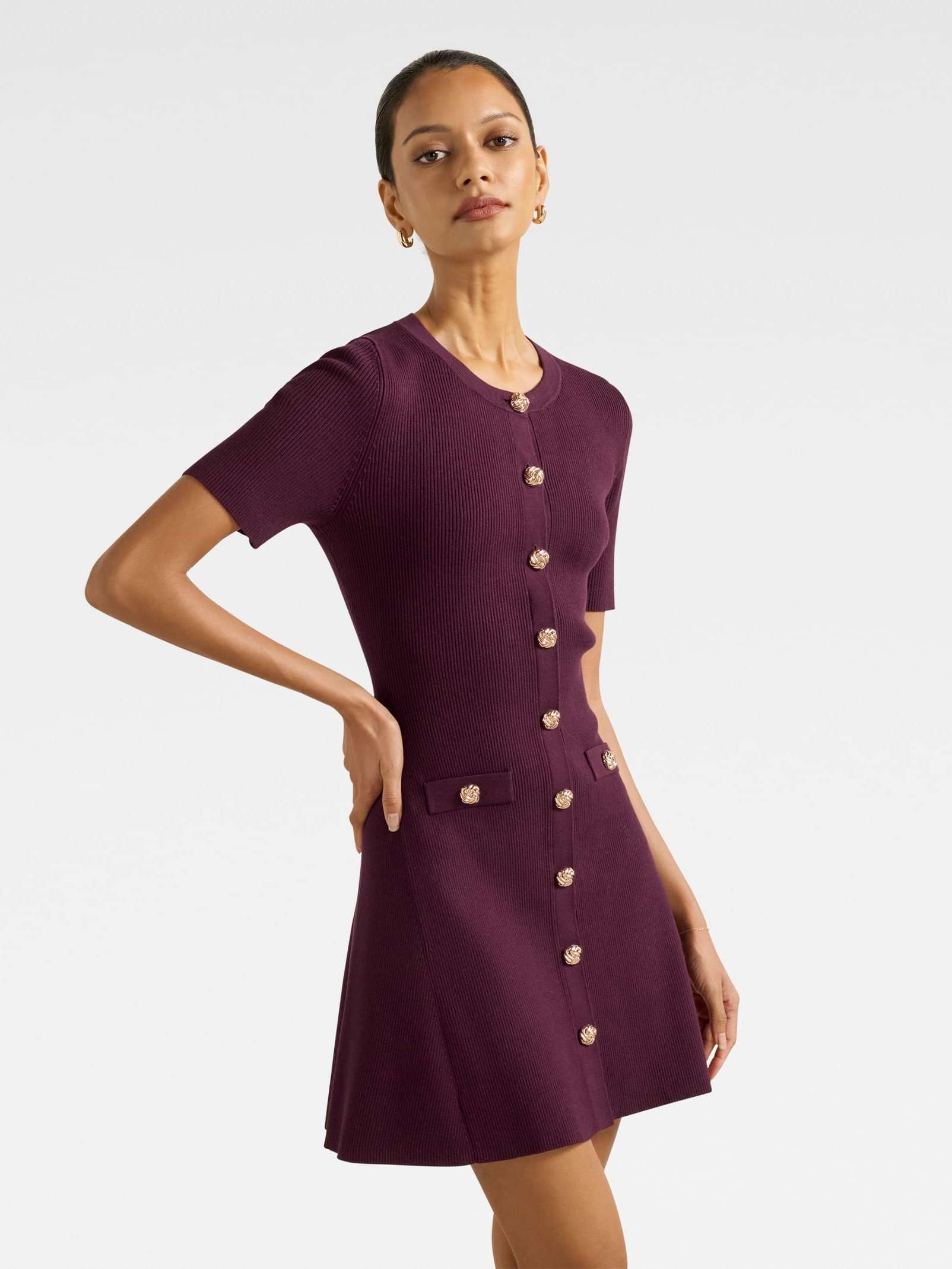 Mallory Petite Button Detail Mini Dress
