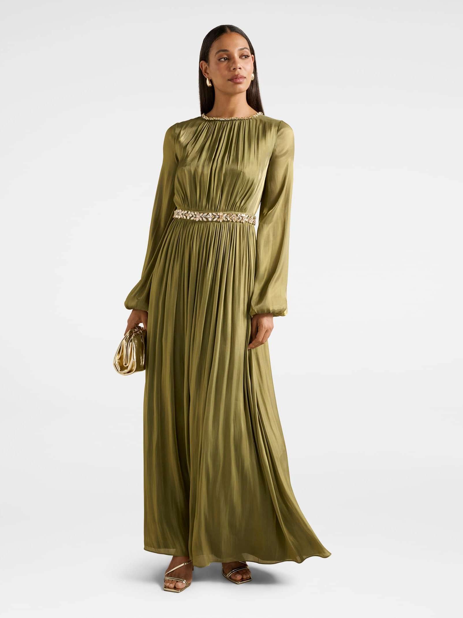 Elvia Metallic Belted Maxi Dress