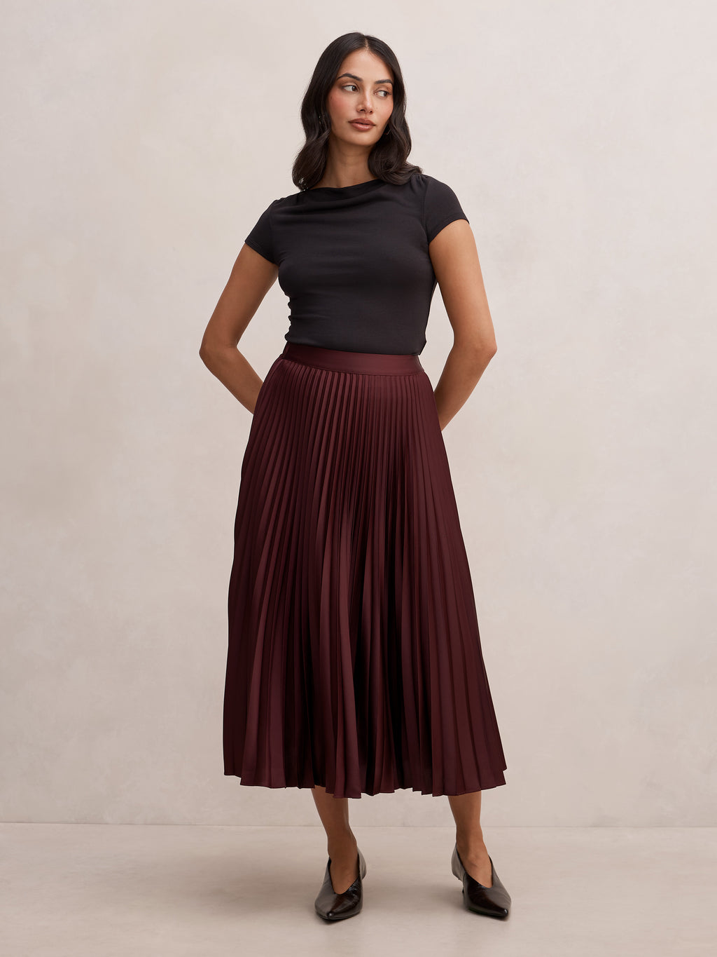 Ester Satin Pleated Skirt