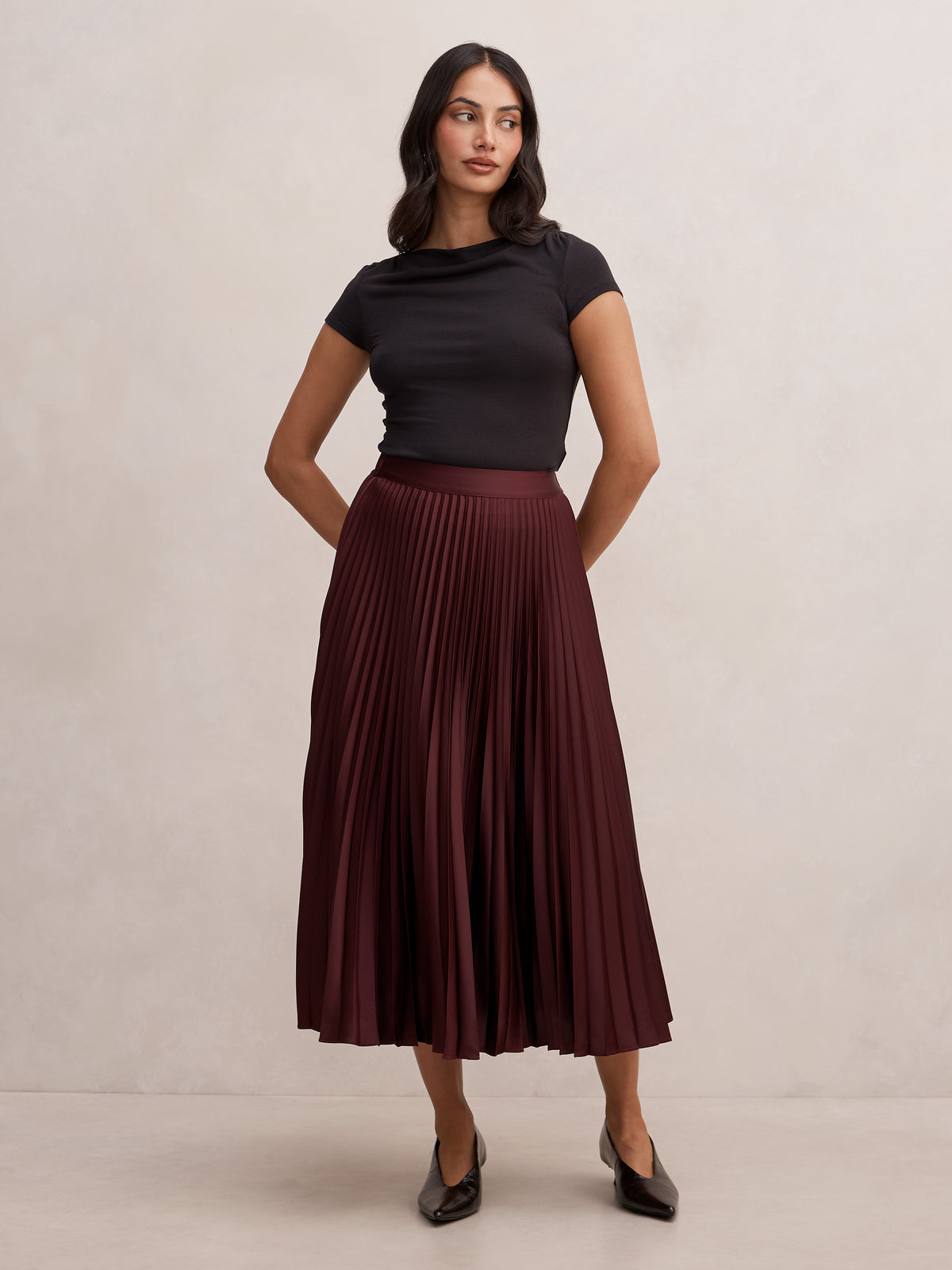 Ester Satin Pleated Skirt