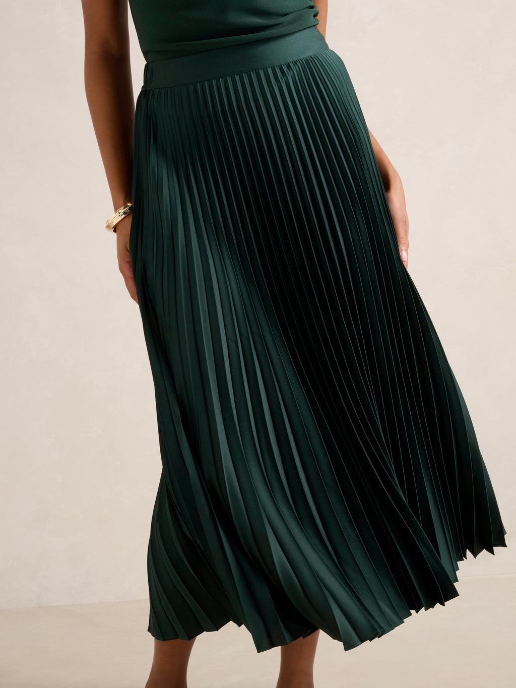 Estelle Satin Pleated Midi Skirt