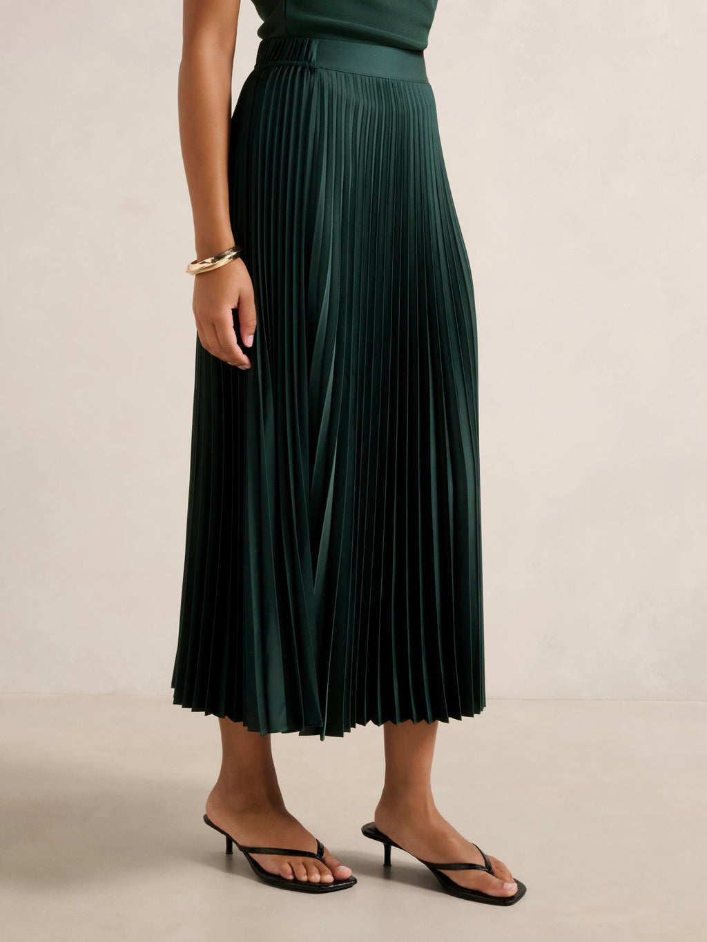 Estelle Satin Pleated Midi Skirt