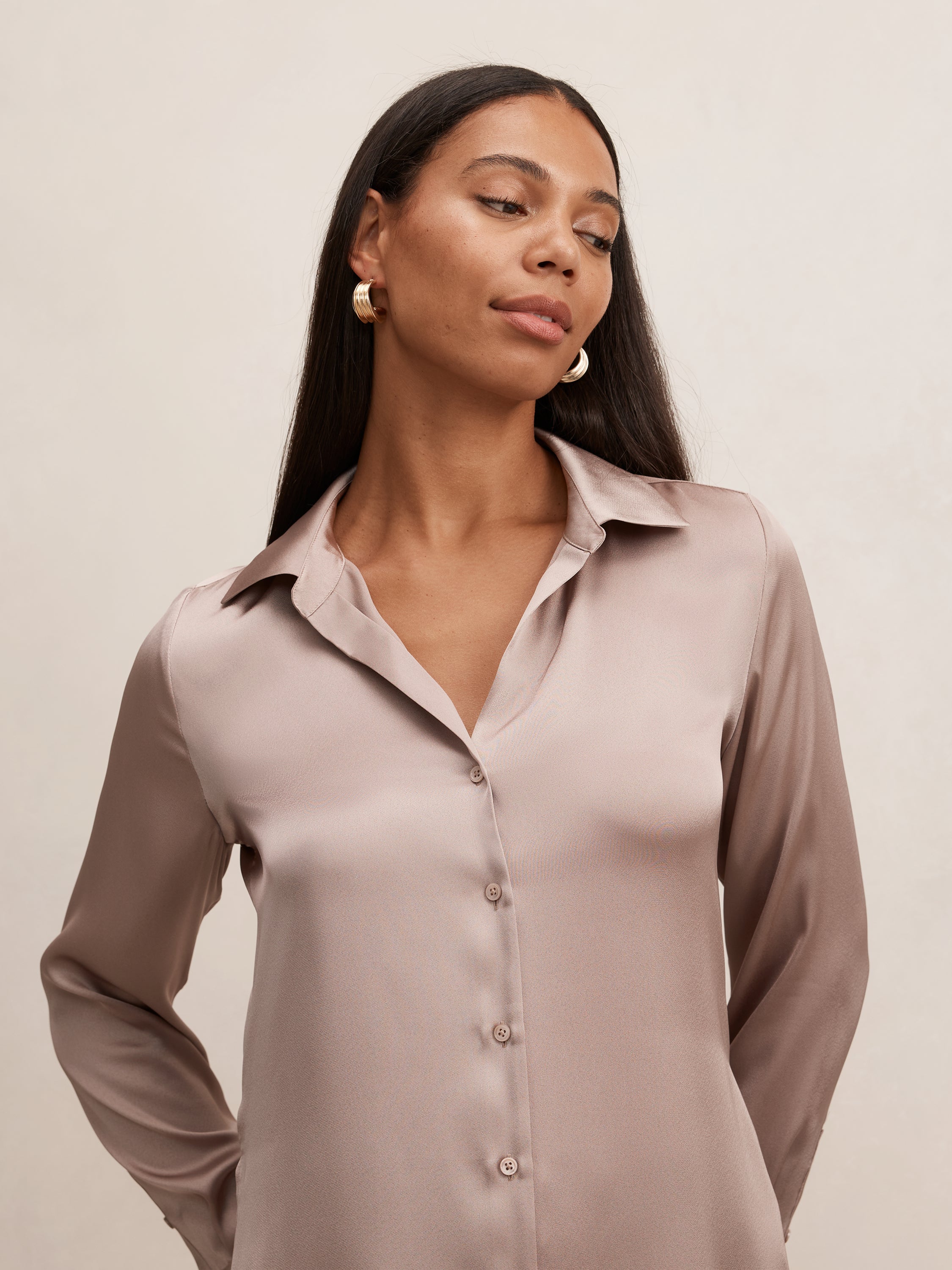 Harvey Notched Neck Satin Shirt