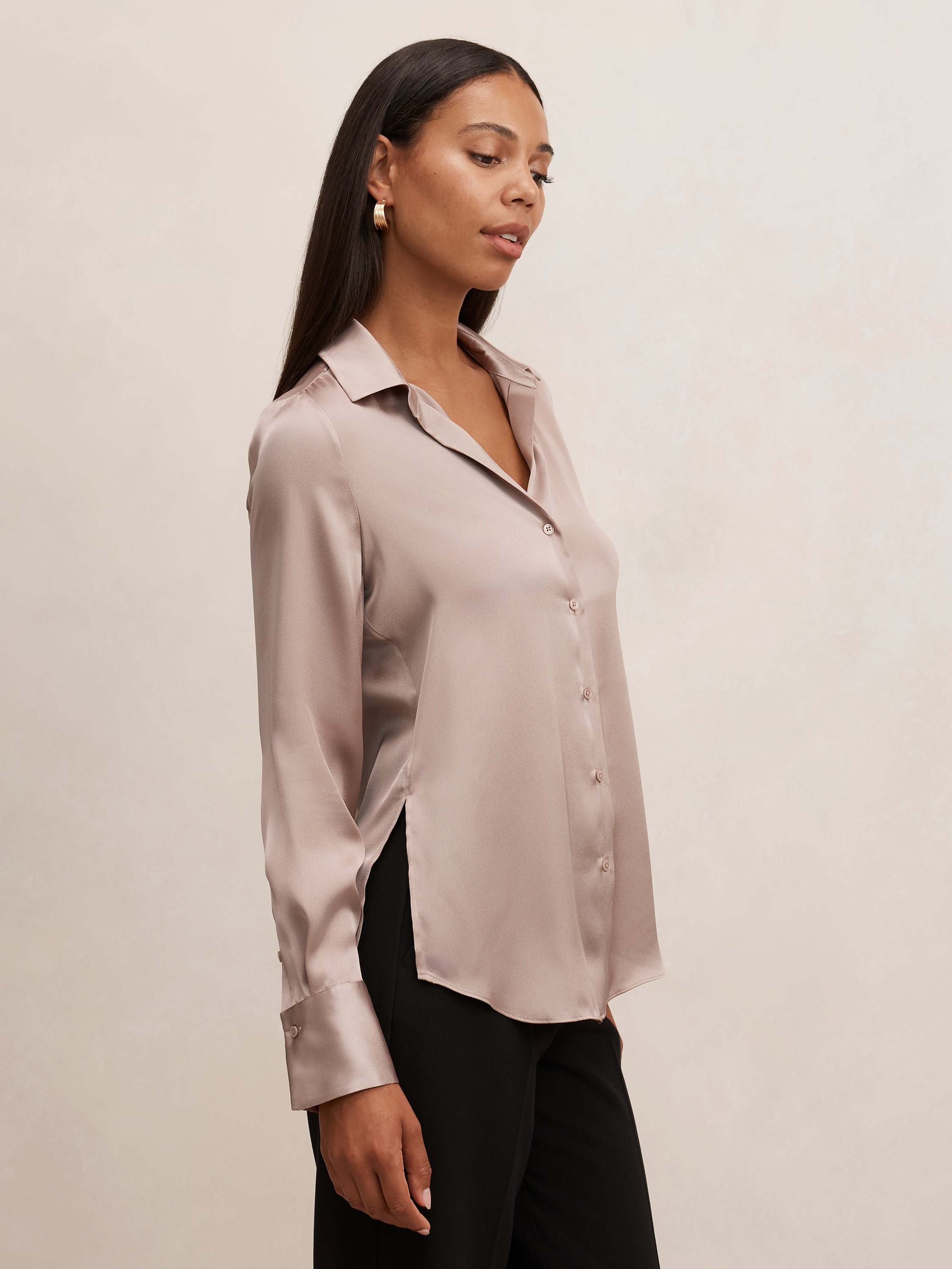 Harvey Notched Neck Satin Shirt