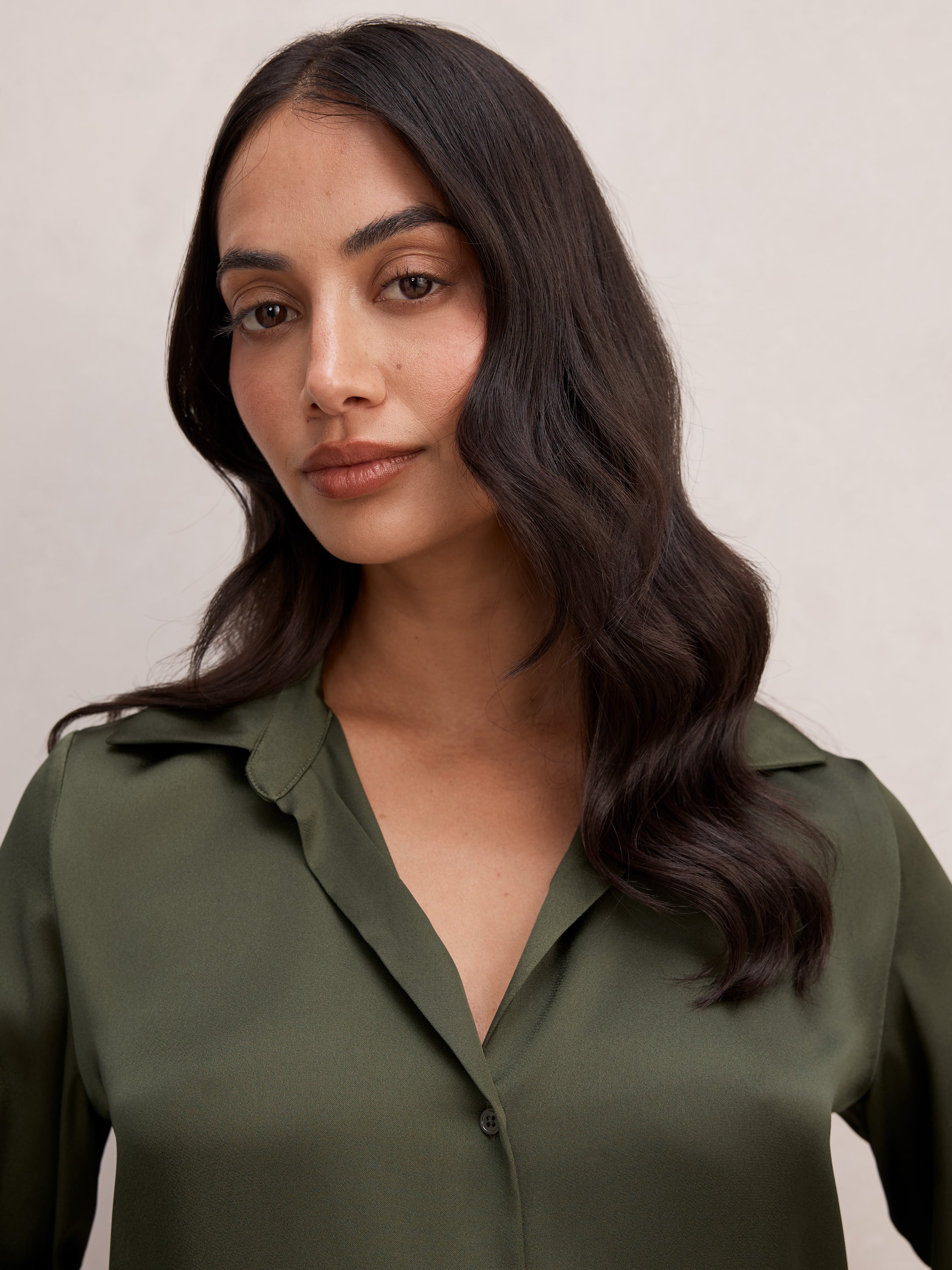 Harvey Notched Neck Satin Shirt