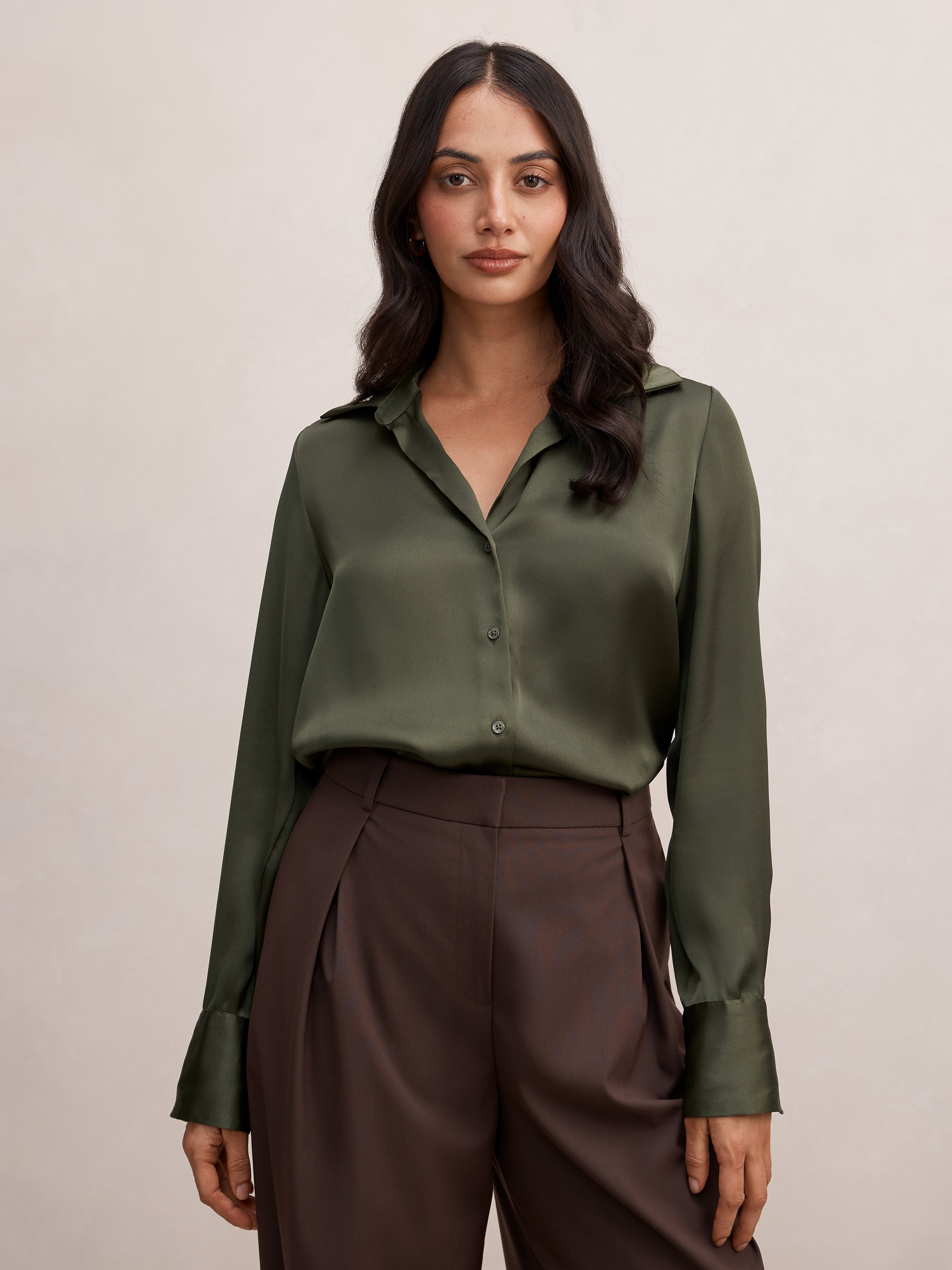Harvey Notched Neck Satin Shirt