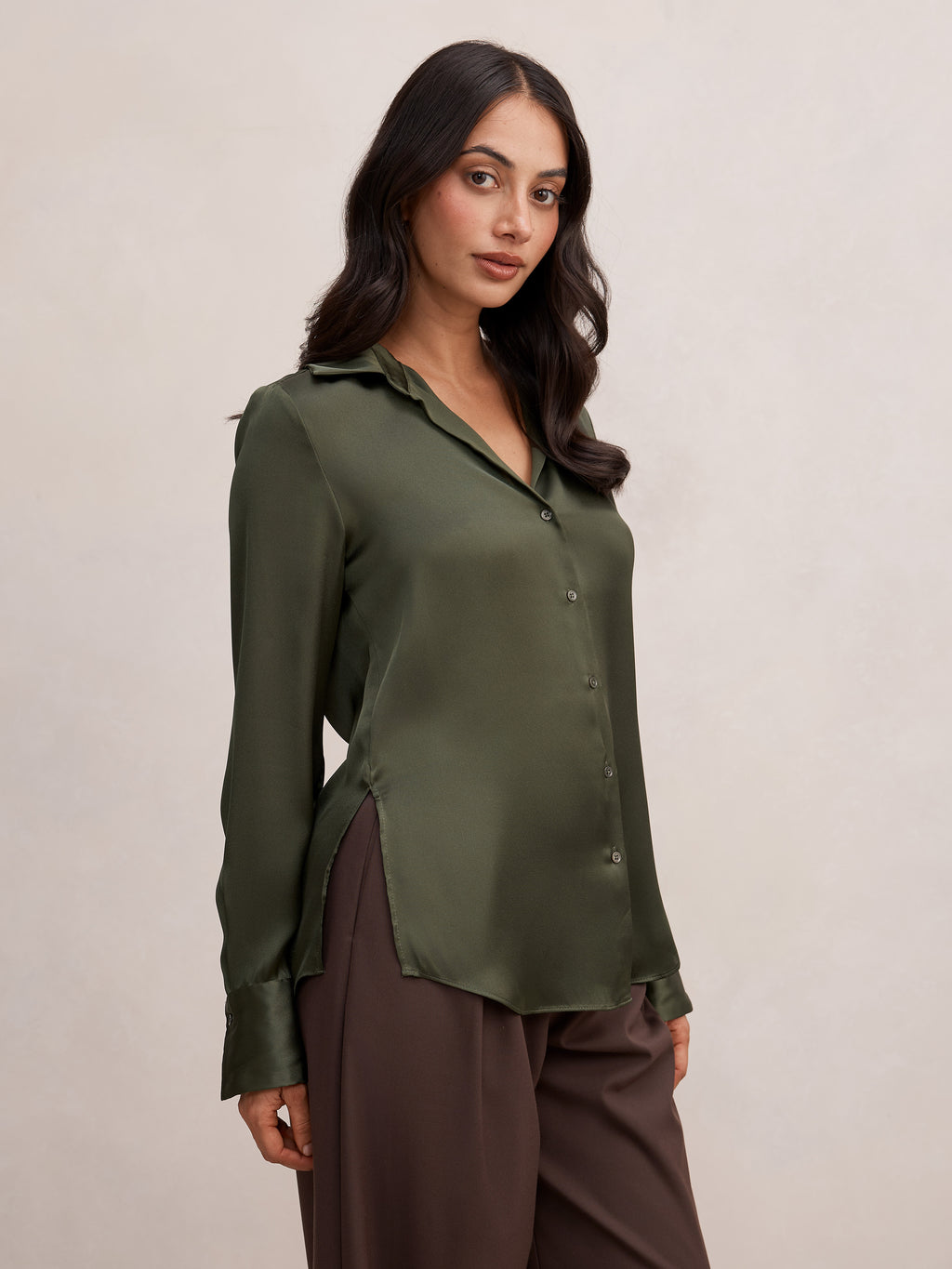 Harvey Notched Neck Satin Shirt