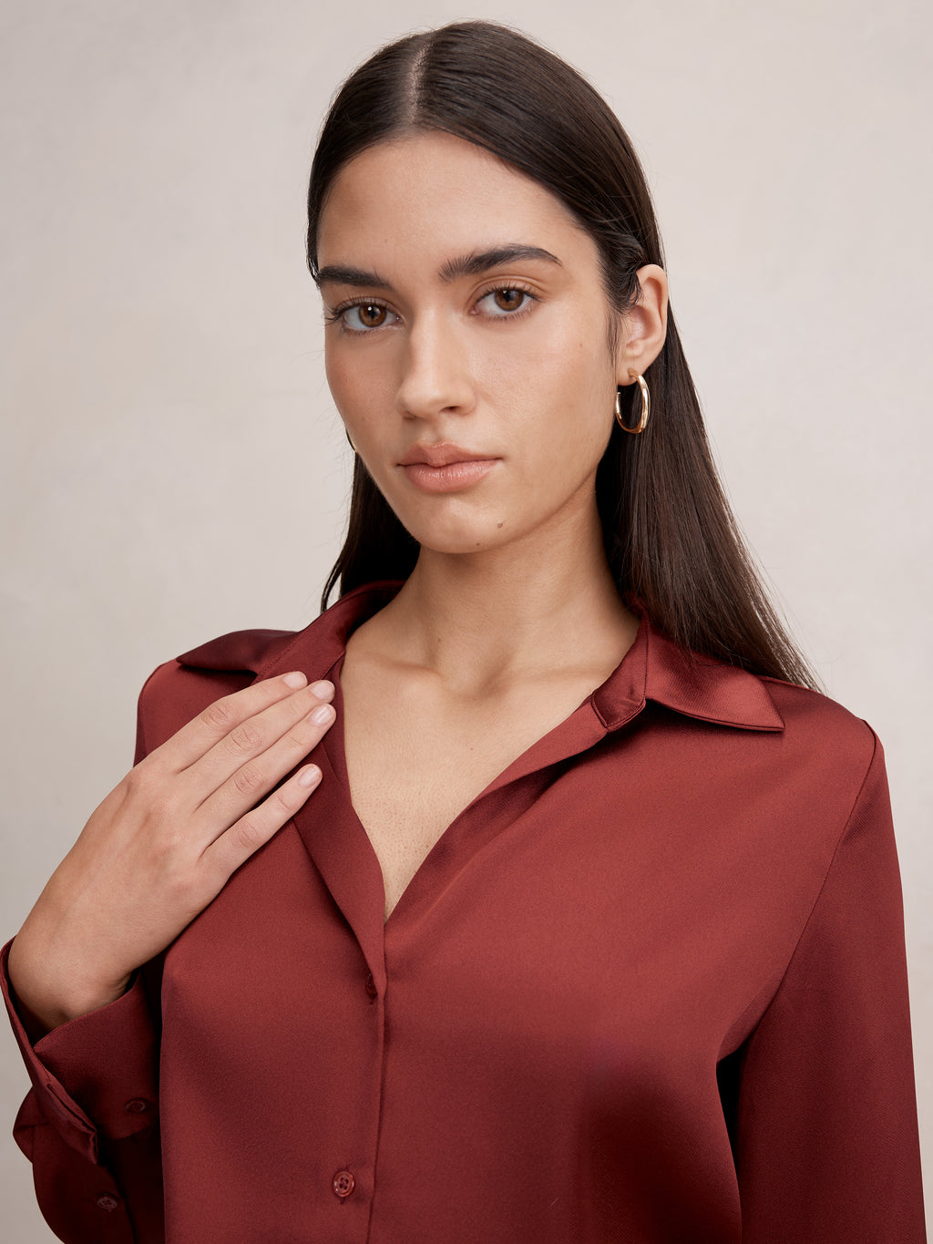 Harvey Notched Neck Satin Shirt