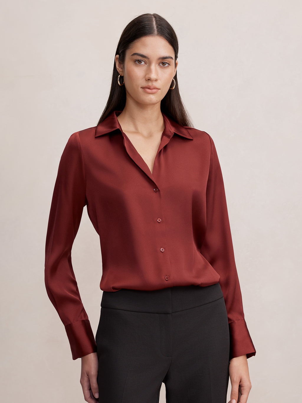 Harvey Notched Neck Satin Shirt