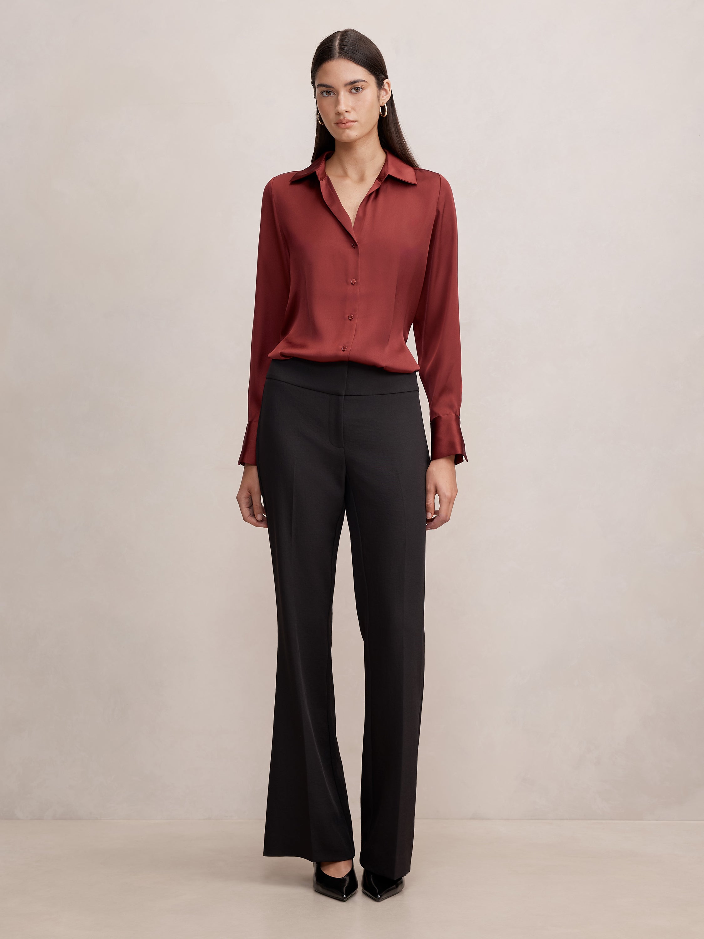 Harvey Notched Neck Satin Shirt