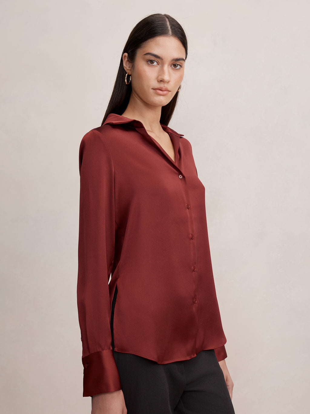 Harvey Notched Neck Satin Shirt