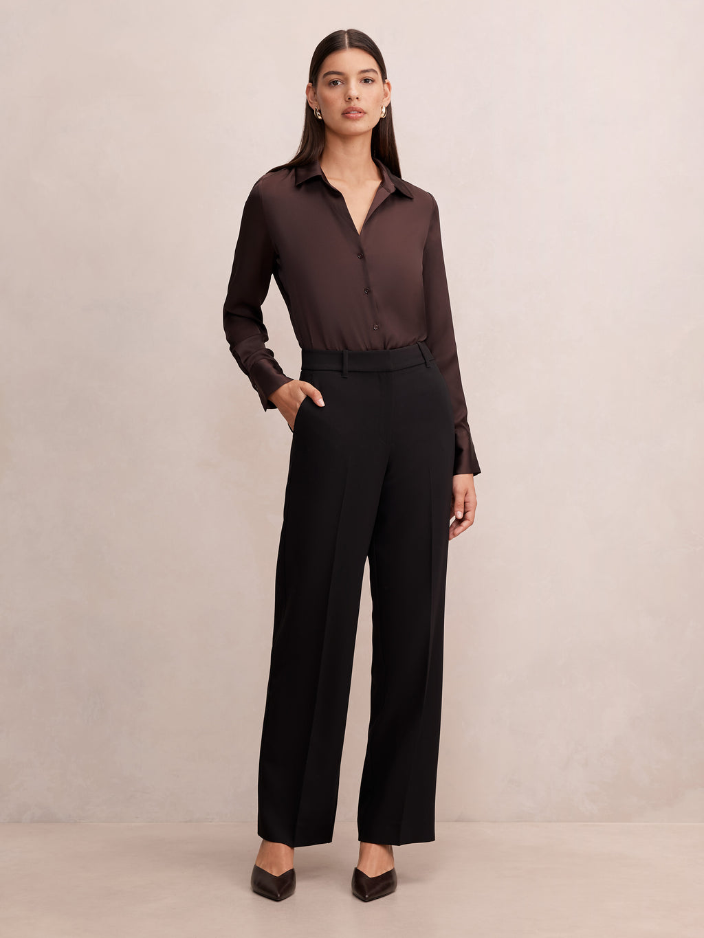Harvey Notched Neck Satin Shirt