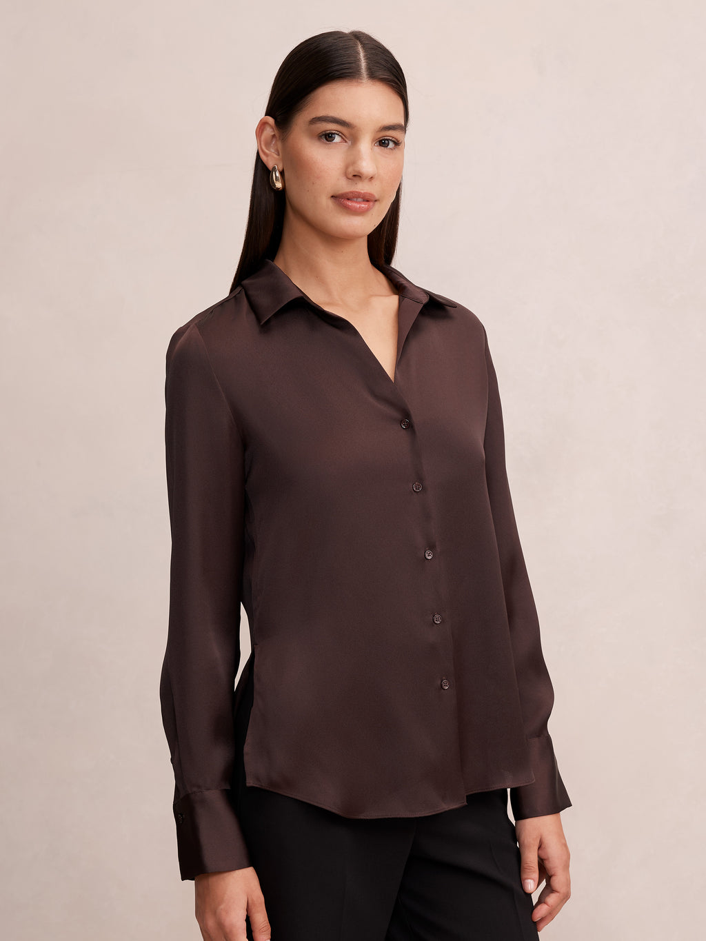Harvey Notched Neck Satin Shirt