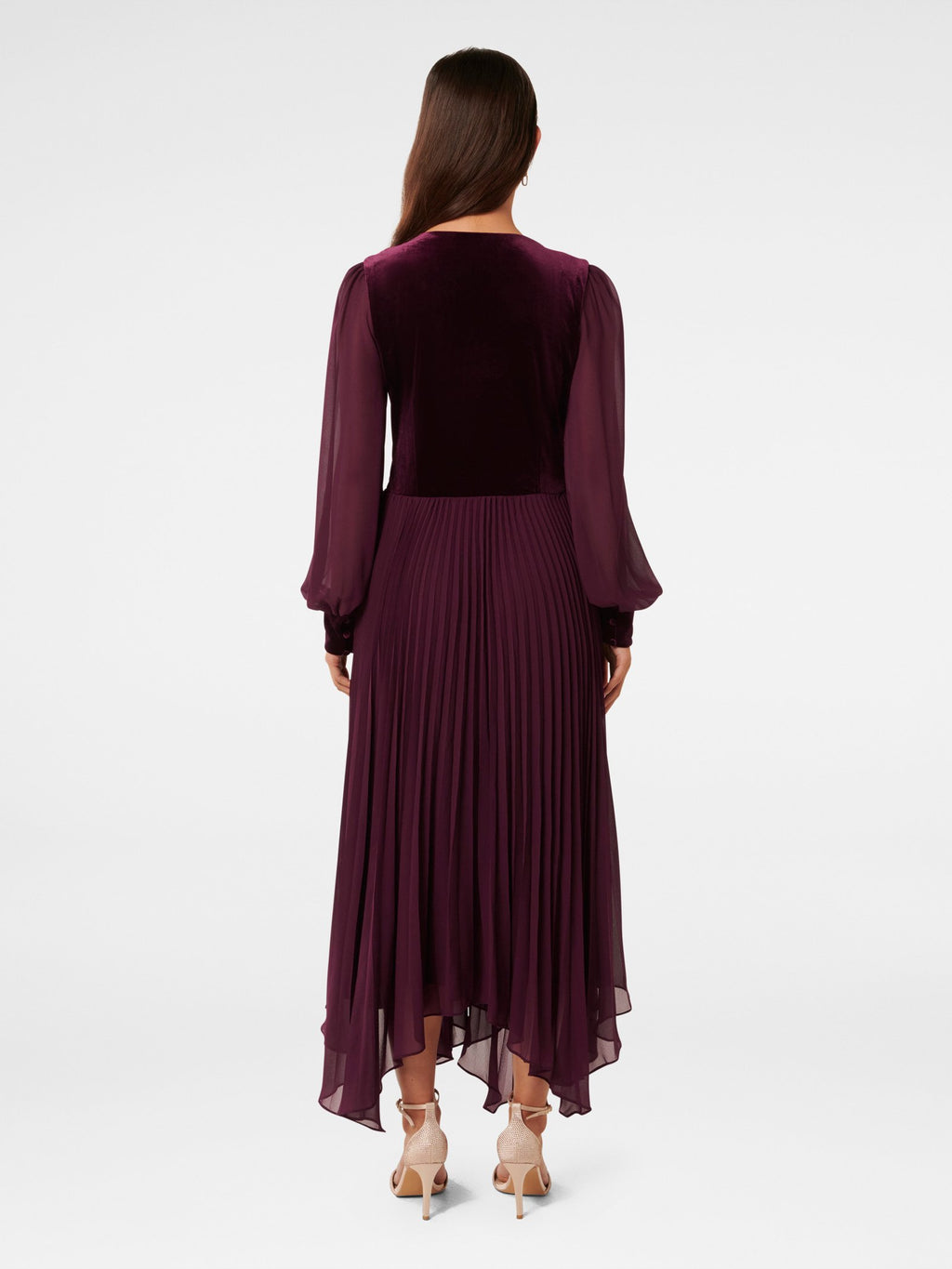  Margaret Velvet Pleat Midi Dress