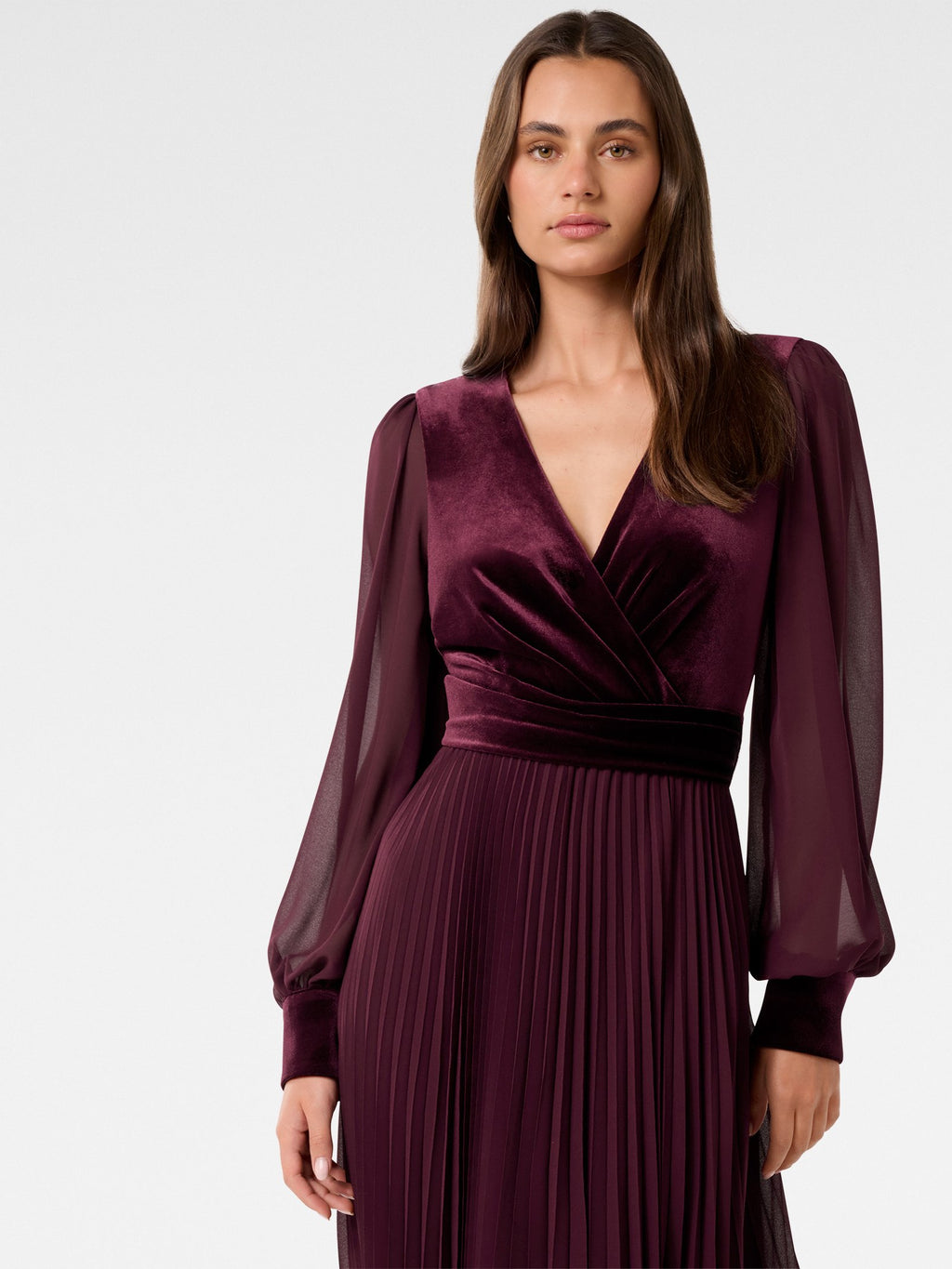  Margaret Velvet Pleat Midi Dress