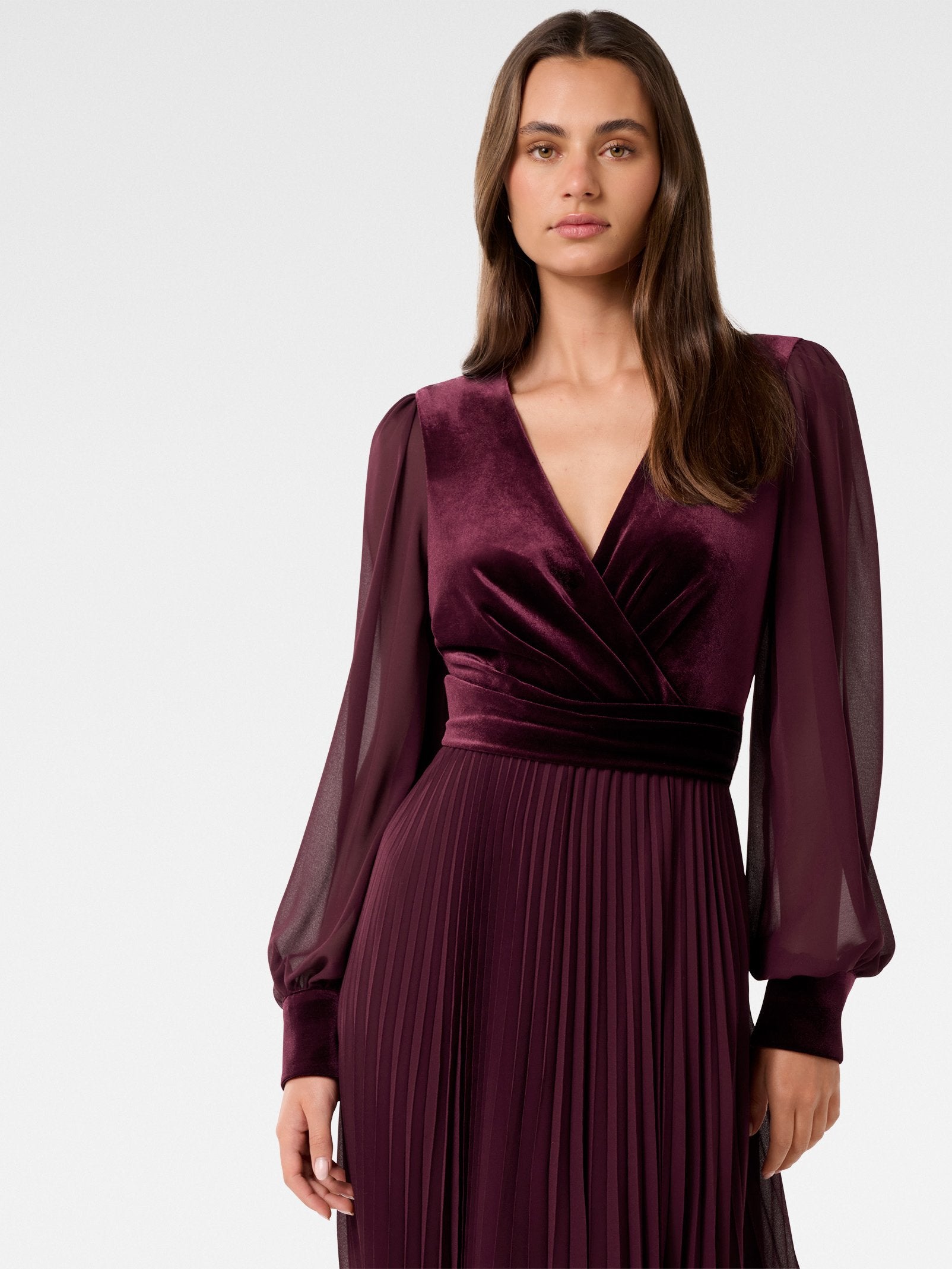  Margaret Velvet Pleat Midi Dress