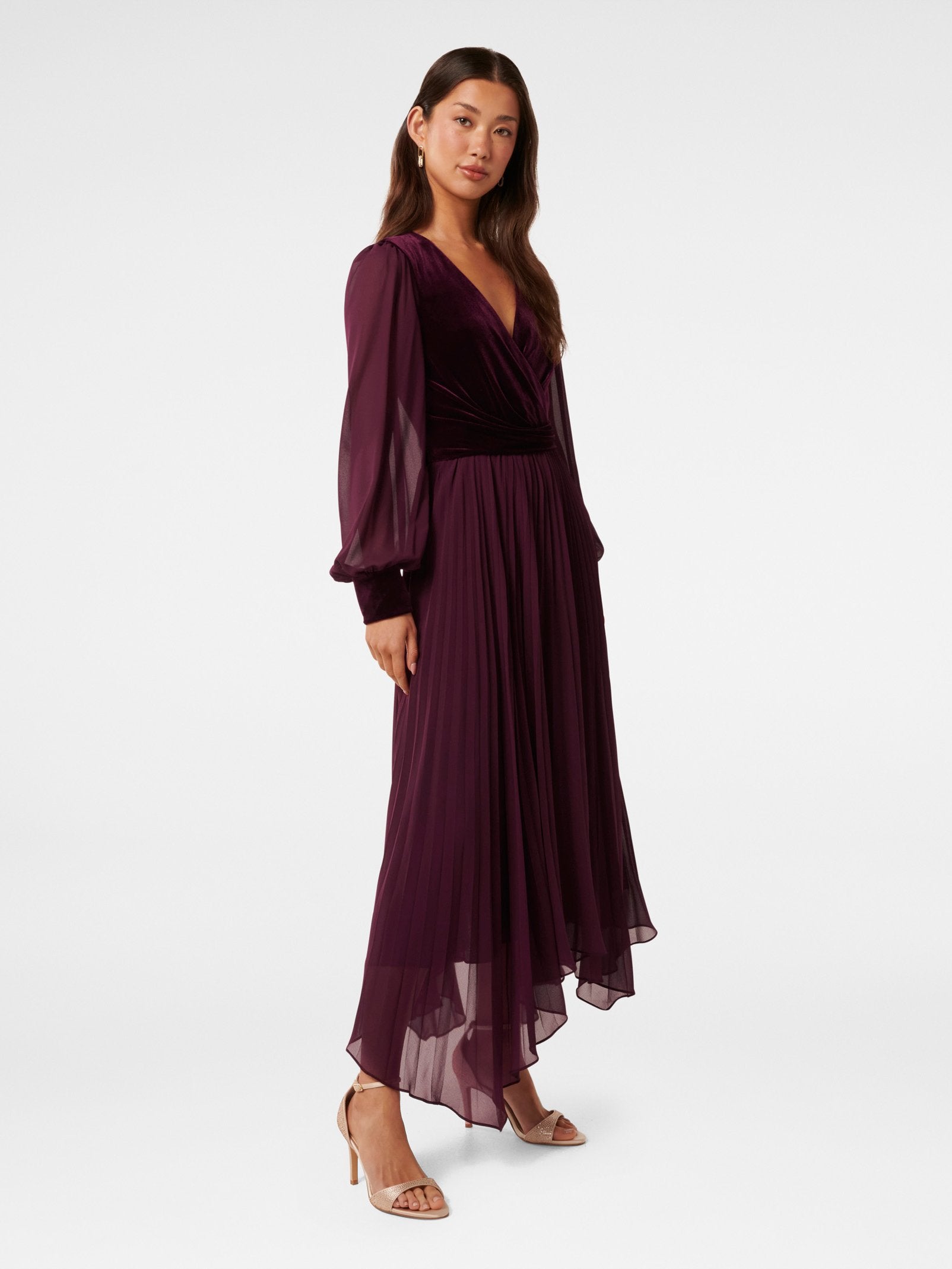  Margaret Velvet Pleat Midi Dress