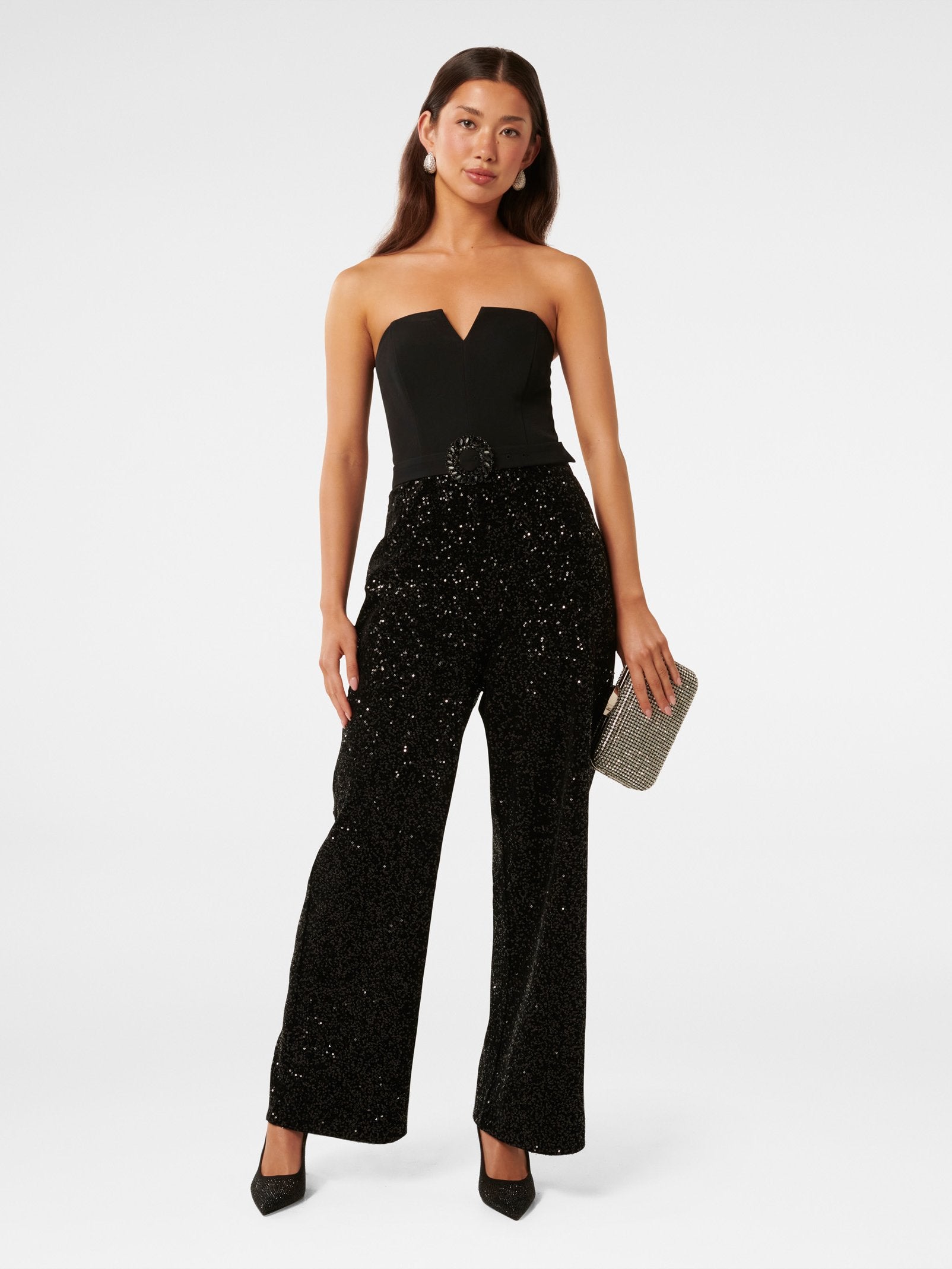  Allie Strapless Sequin Jumpsuit