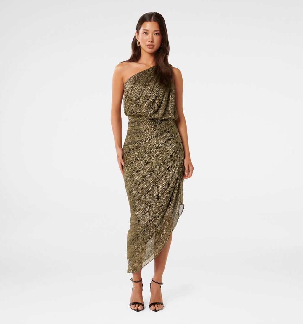 Cassidy One Shoulder Plisse Midi Dress