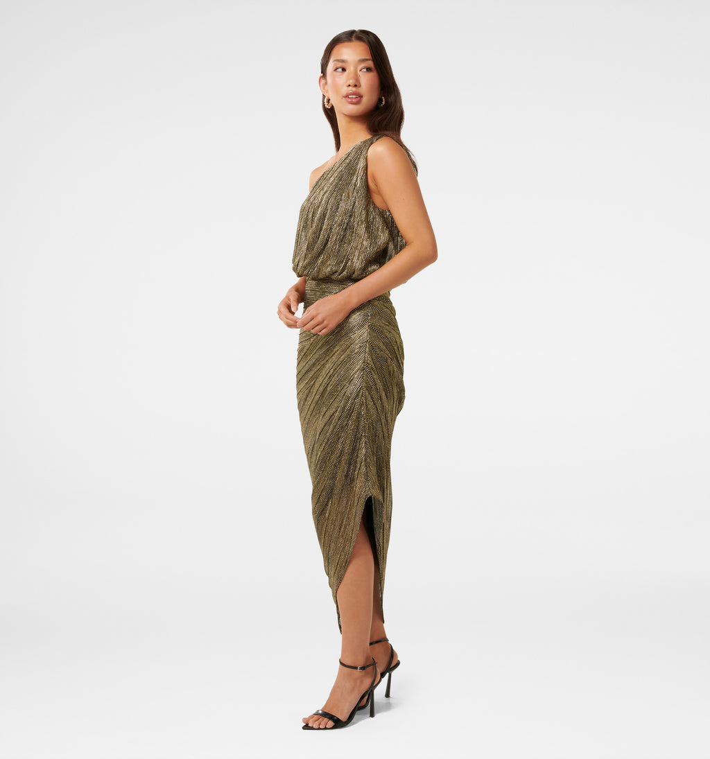 Cassidy One Shoulder Plisse Midi Dress