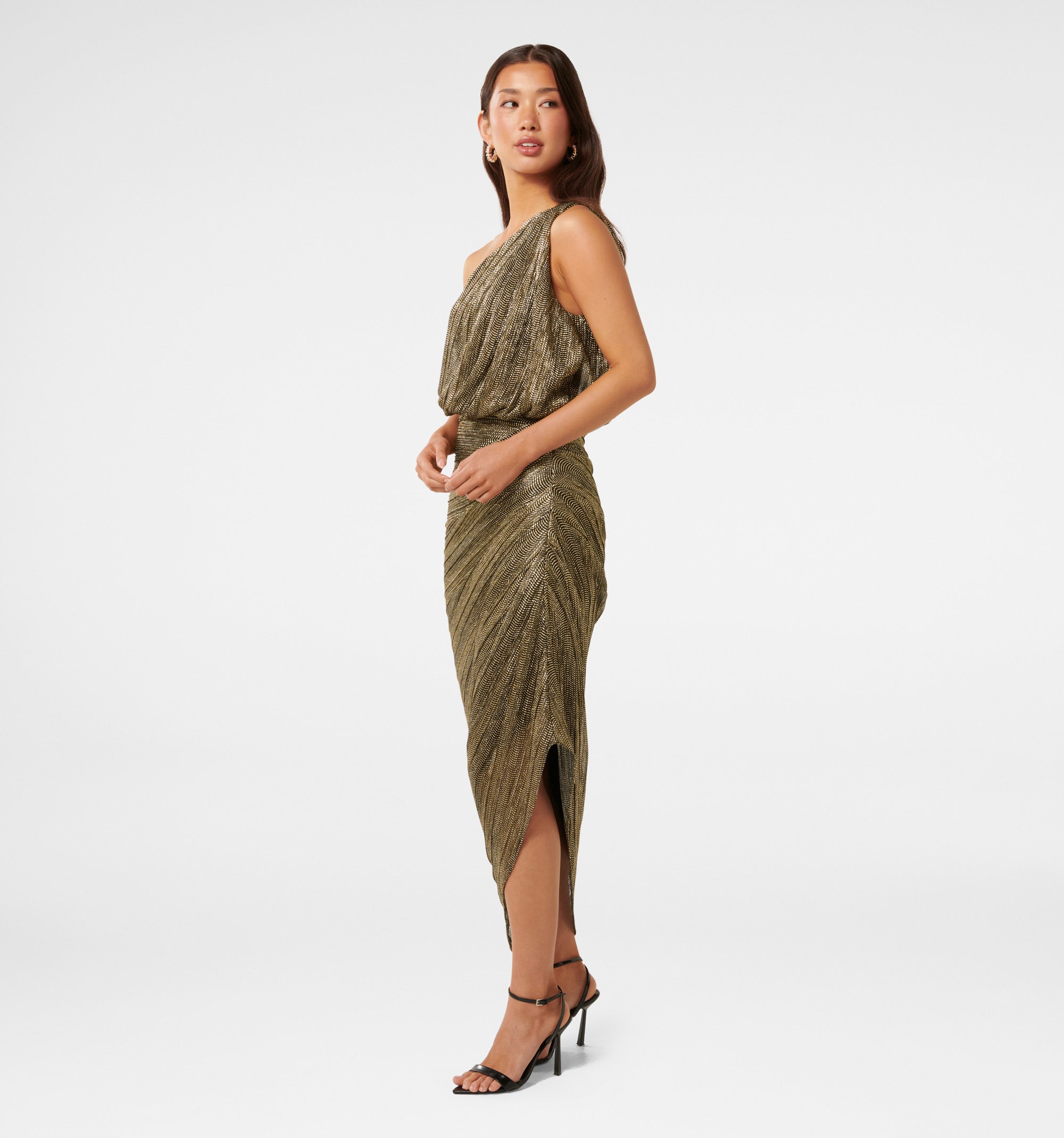 Cassidy One Shoulder Plisse Midi Dress