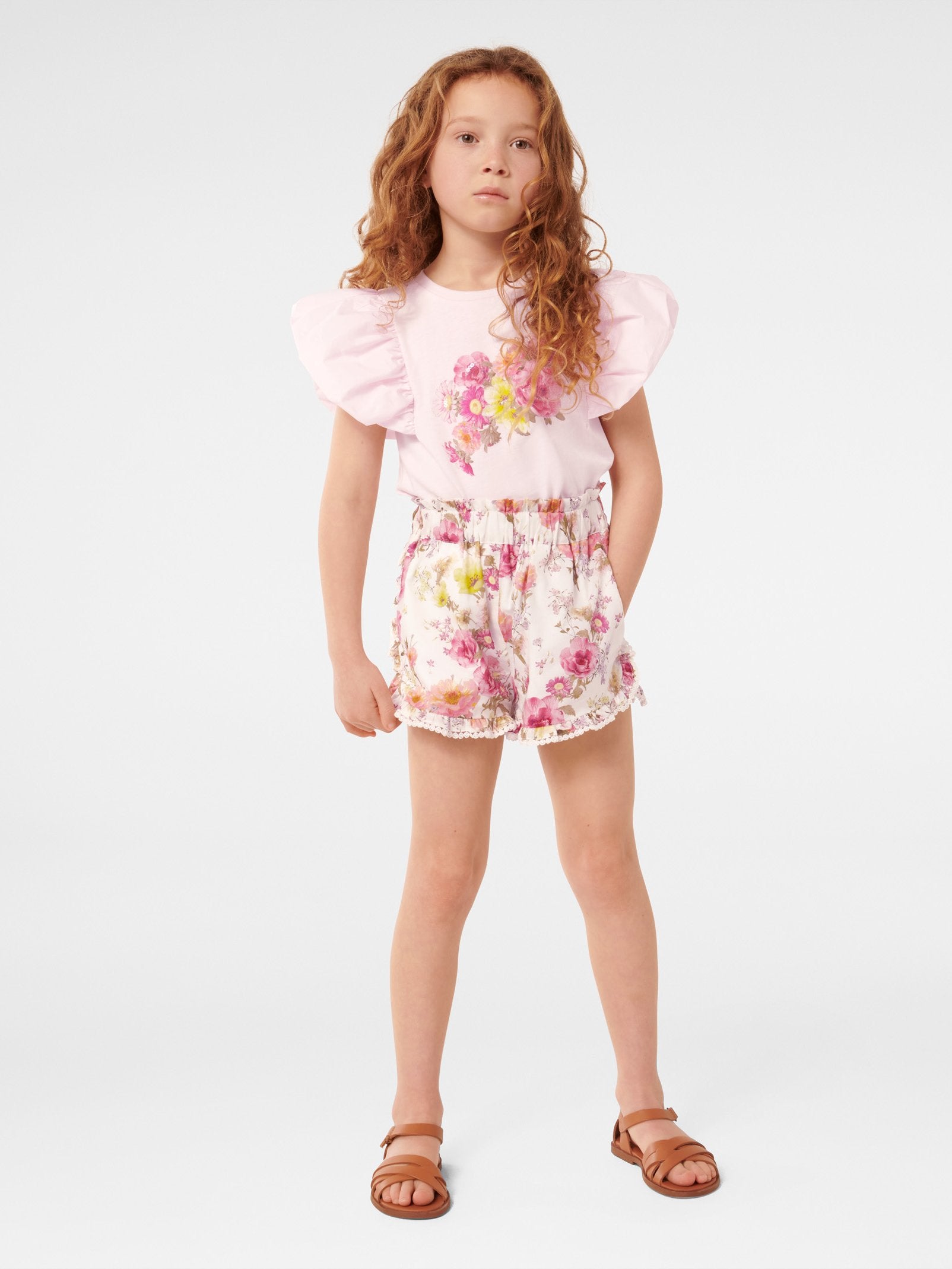Joy Puff Sleeve Applique Girls Tee Top