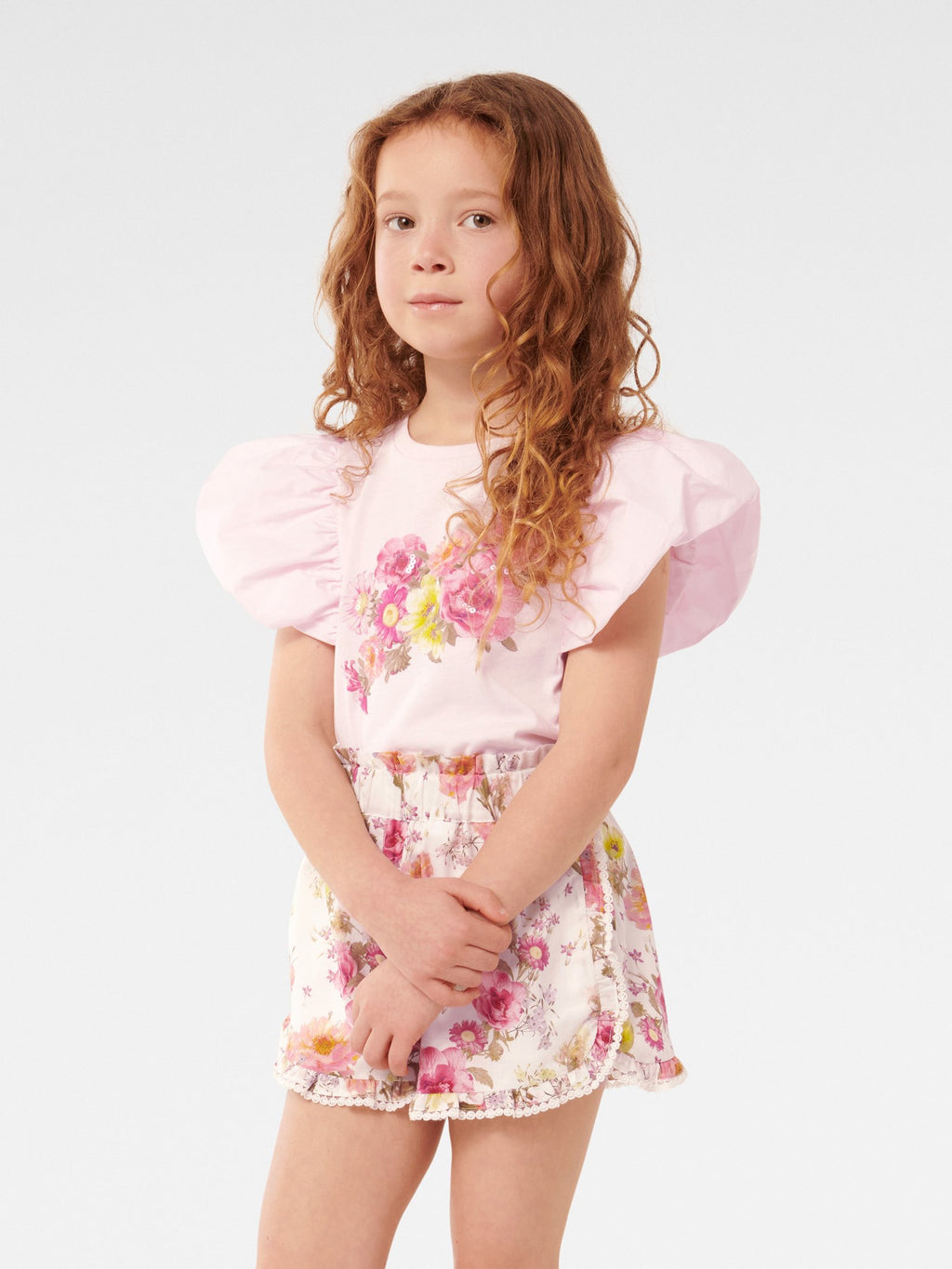 Joy Puff Sleeve Applique Girls Tee Top