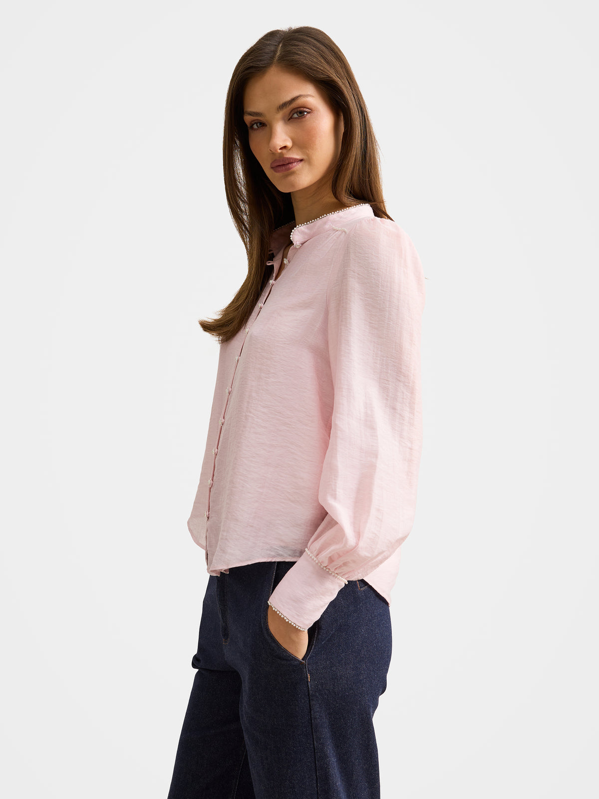 Angelica Pearl Trim Blouse