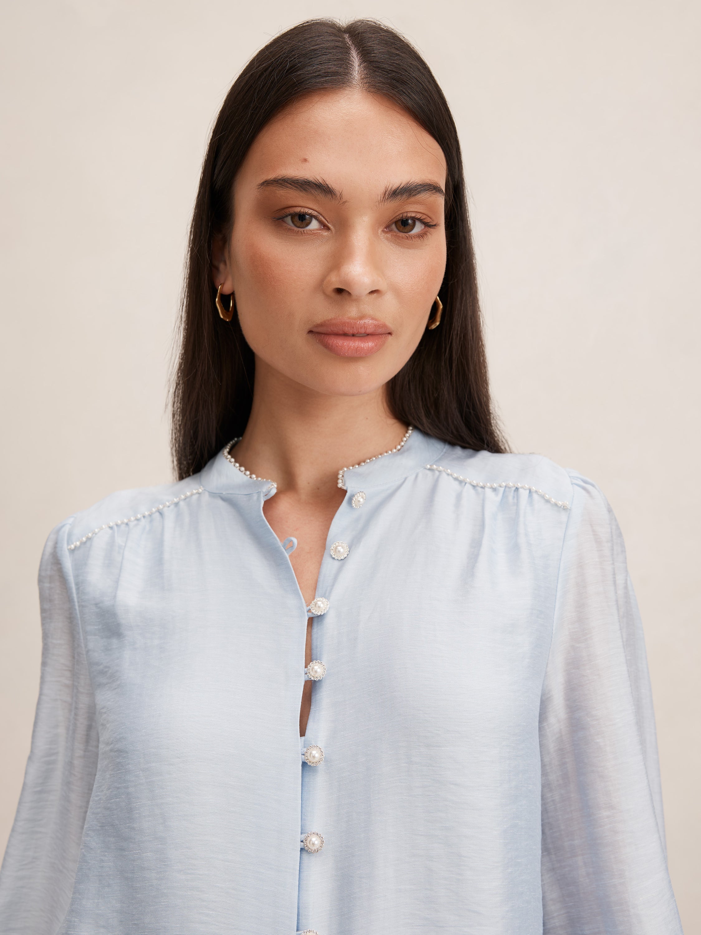 Angelica Pearl Trim Blouse