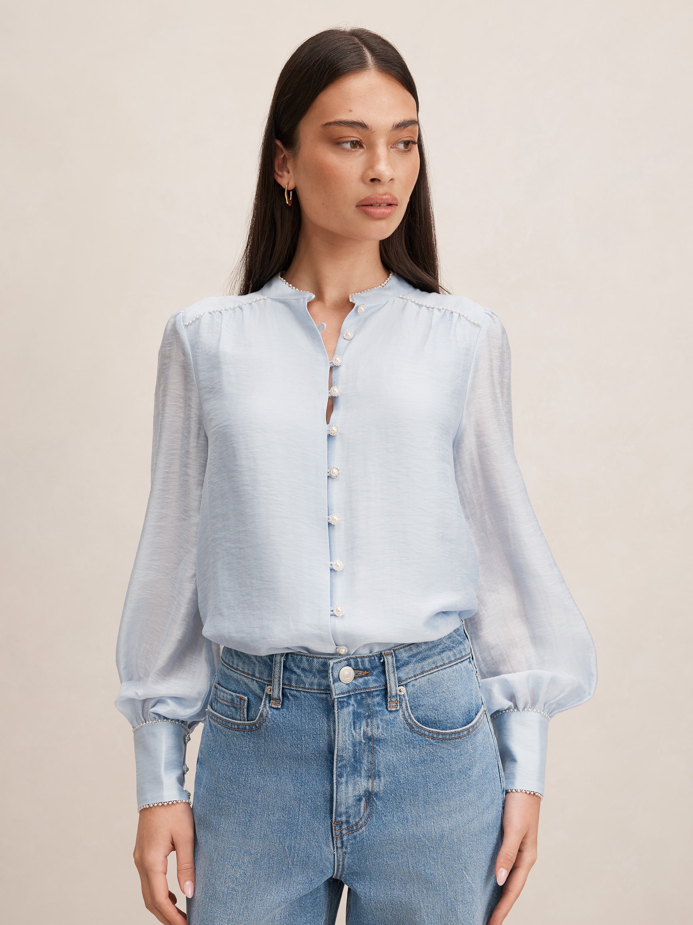Angelica Pearl Trim Blouse