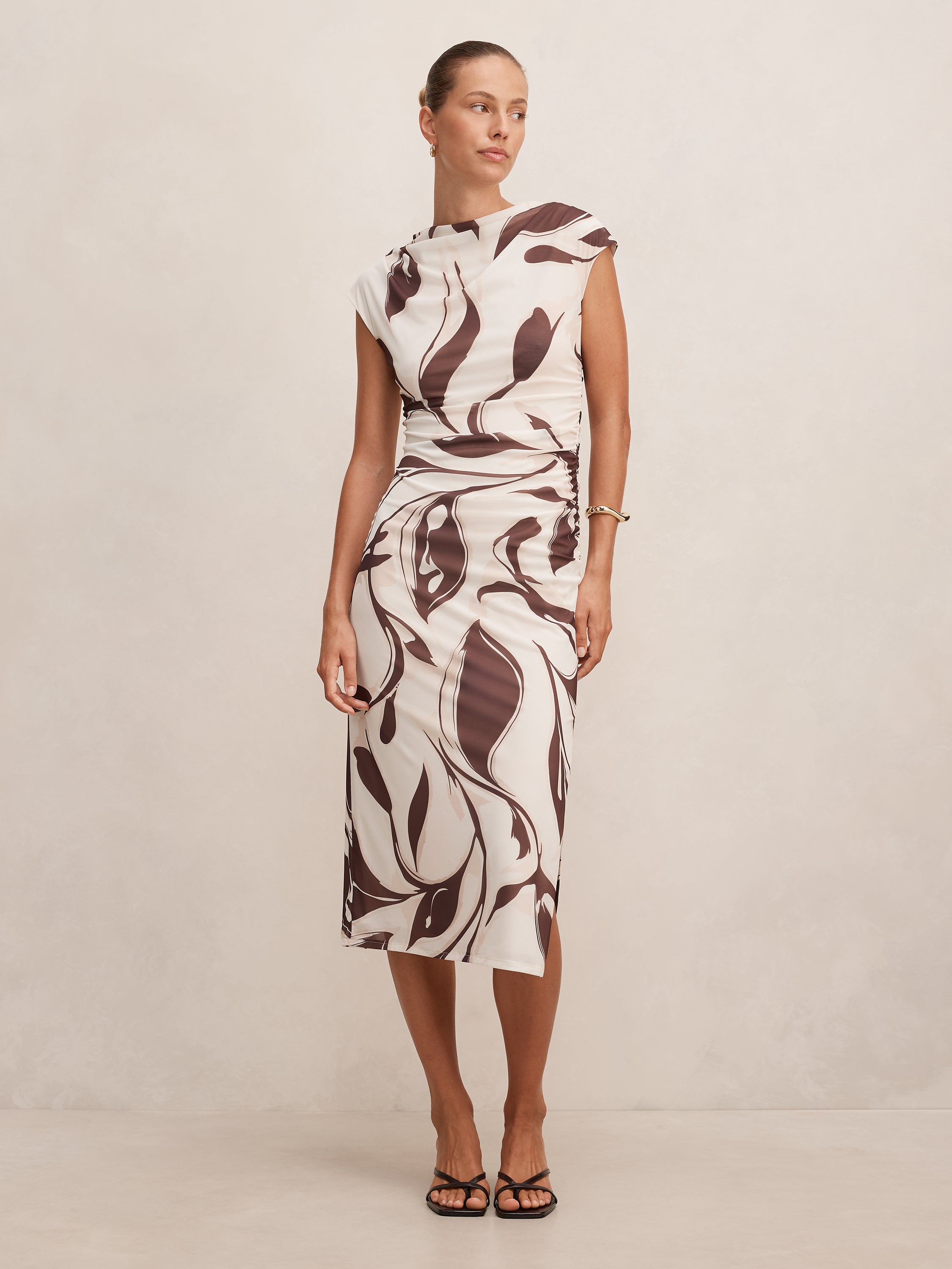 Emery Mesh Ruched Midi Dress