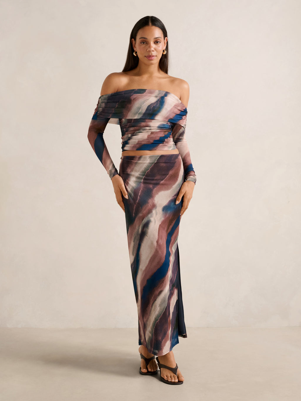 Kaia Ruched Mesh Bardot Top