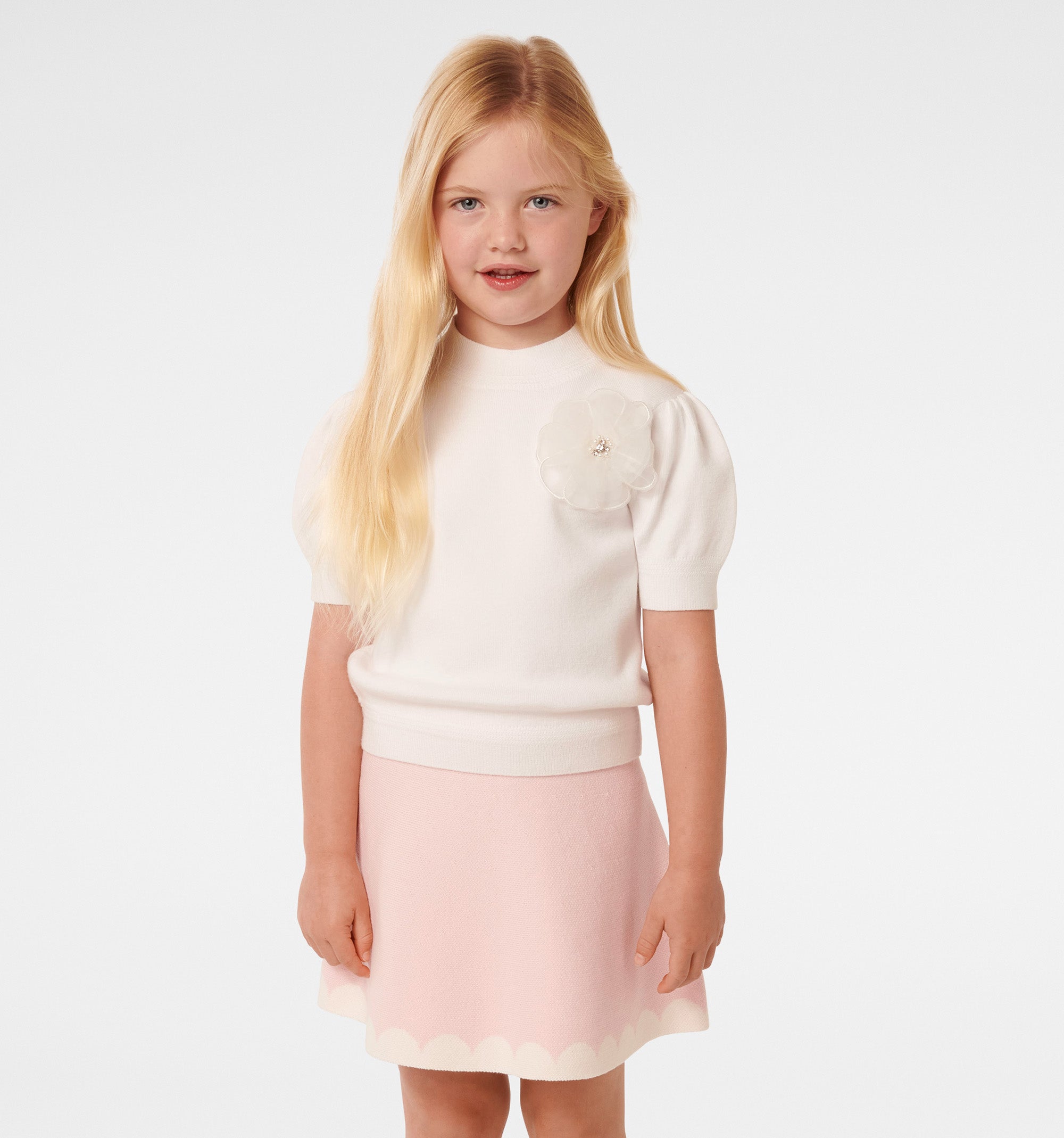 Hilde Girls Puff Slv Knit Tee