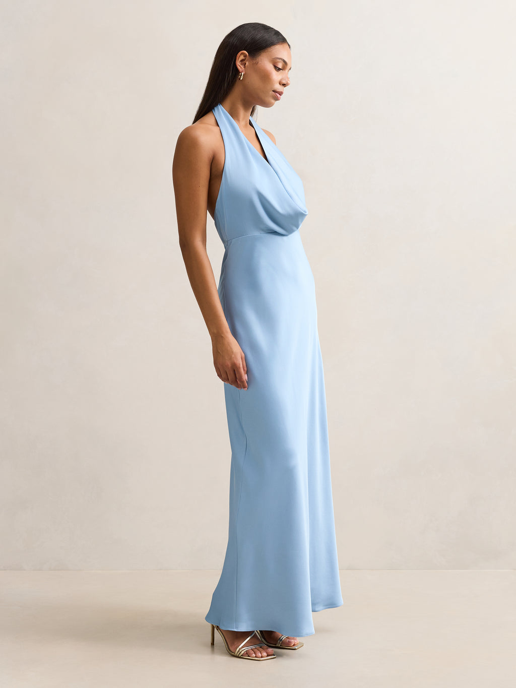 Becca Cowl Halter Satin Gown