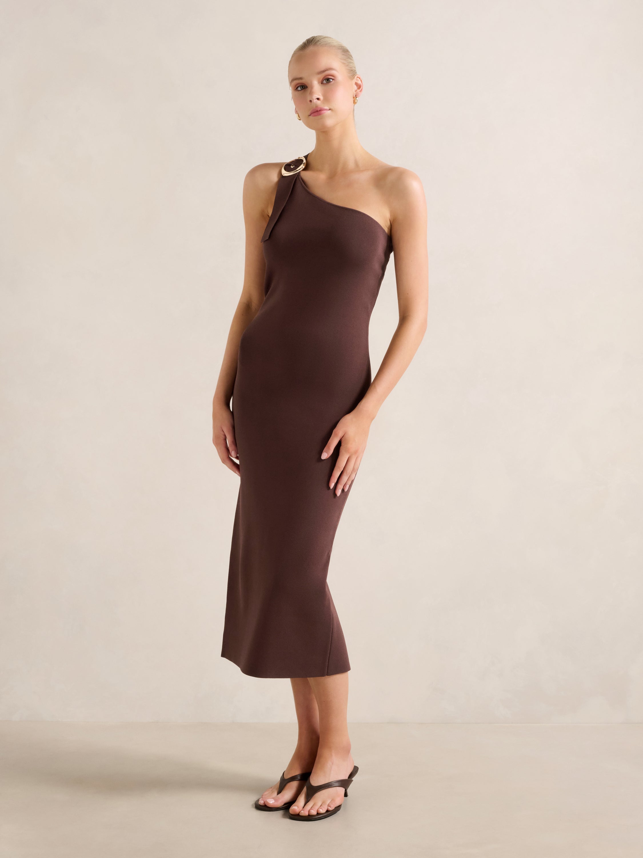 Monroe Asymmetric Knit Midi Dress
